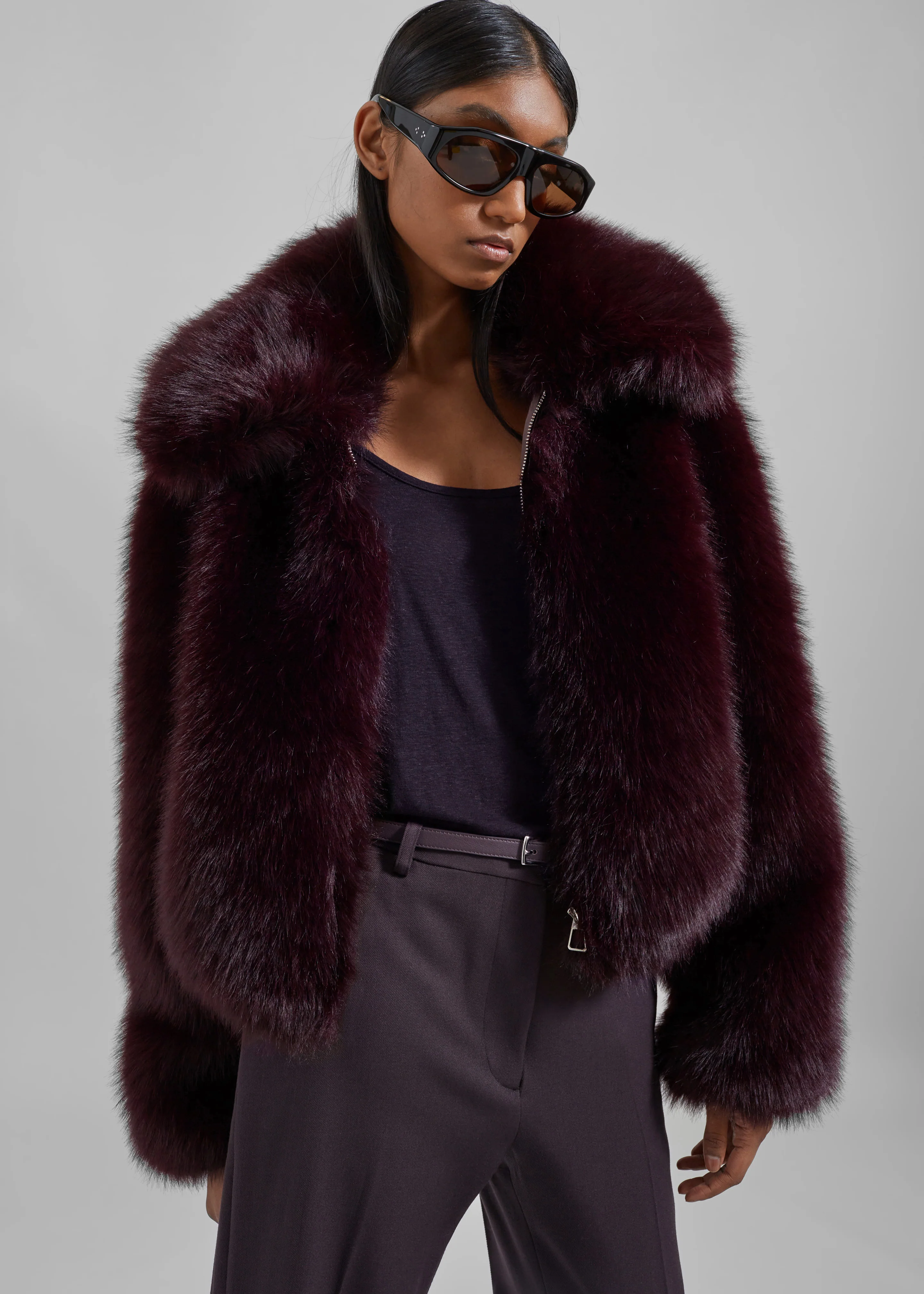 Hope Faux Fur Jacket - Dark Plum - Image 2