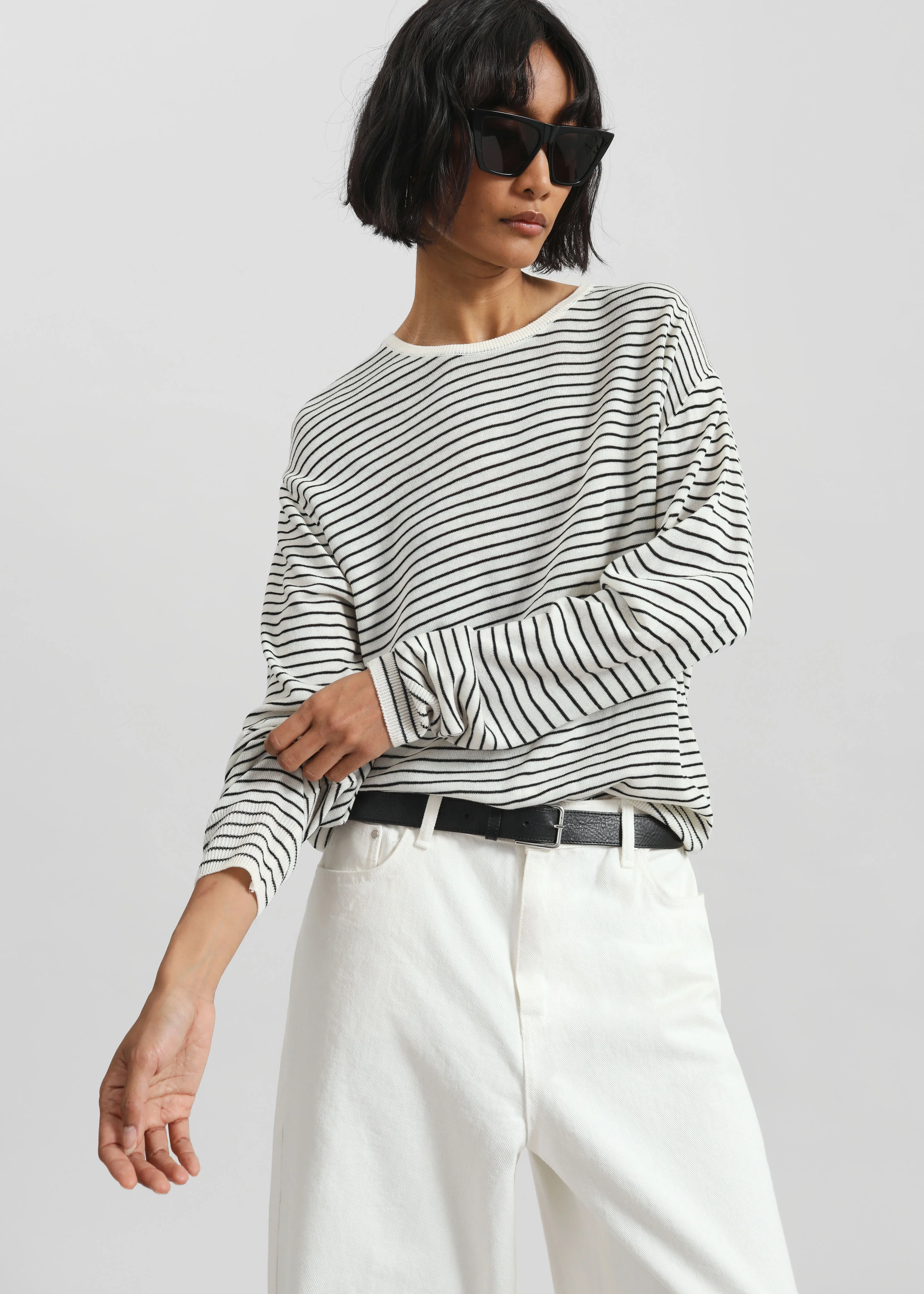 Iven Knit Pullover - White/Black Stripe