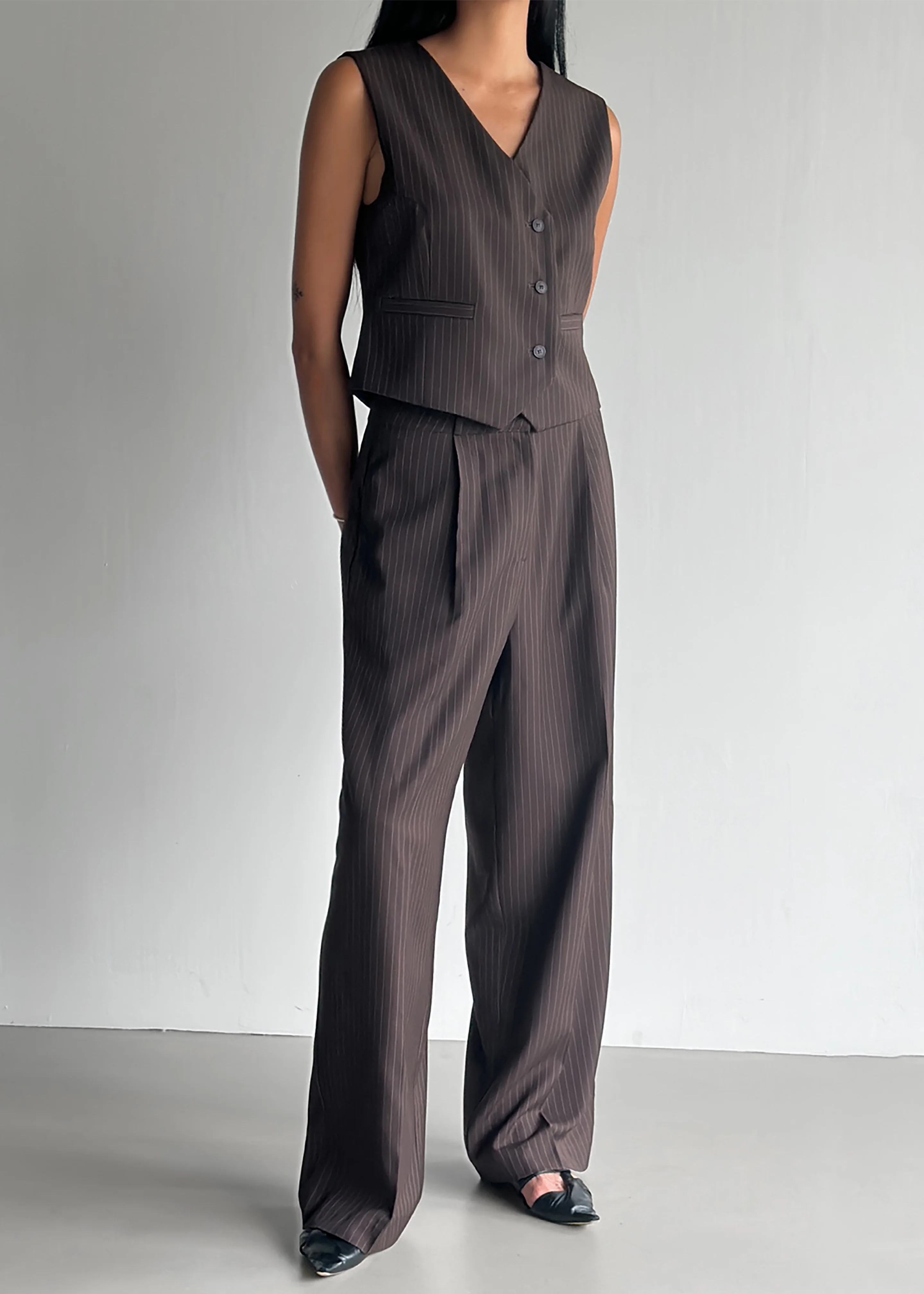Ivey Vest - Brown/White Pinstripe - Image 14