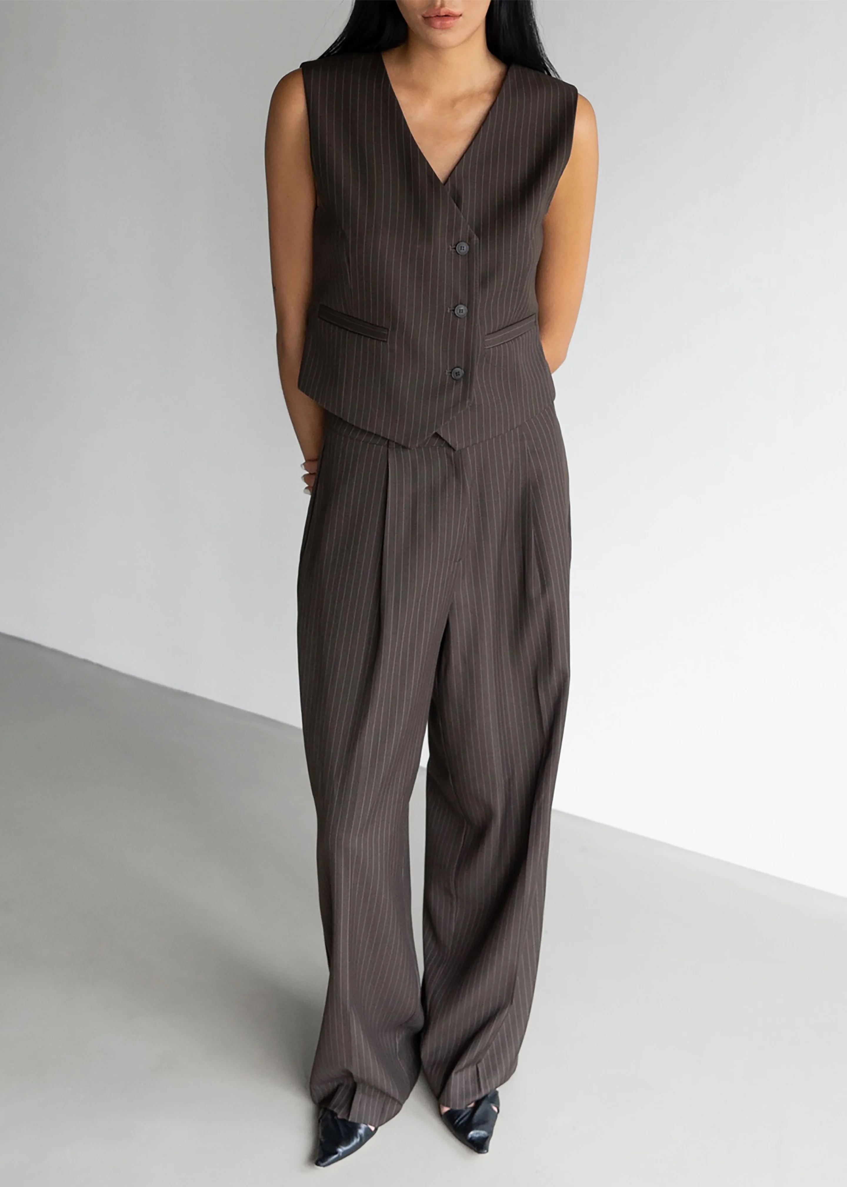 Ivey Vest - Brown/White Pinstripe - Image 9