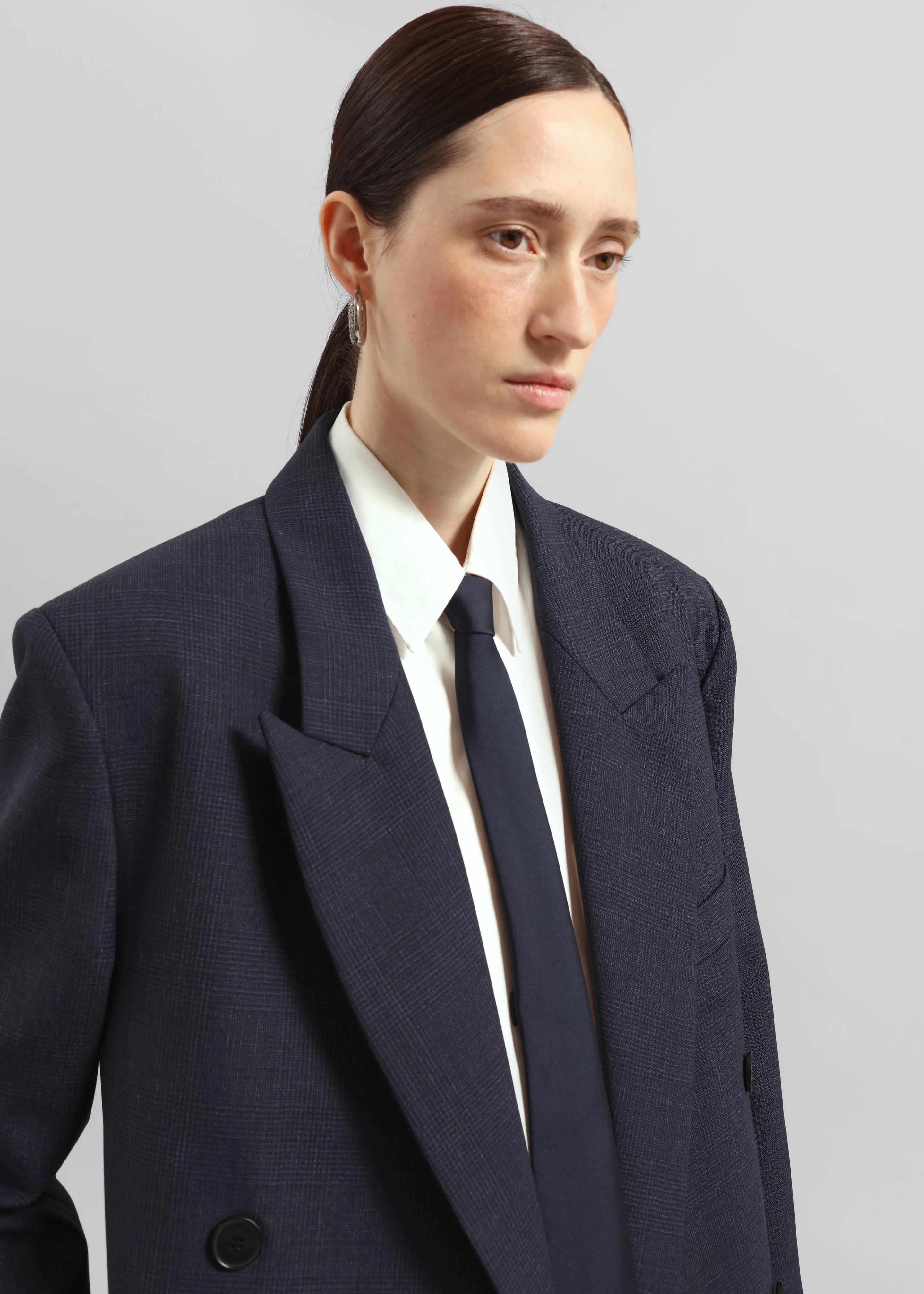 Jane Plaid Long Coat - Navy - Image 7