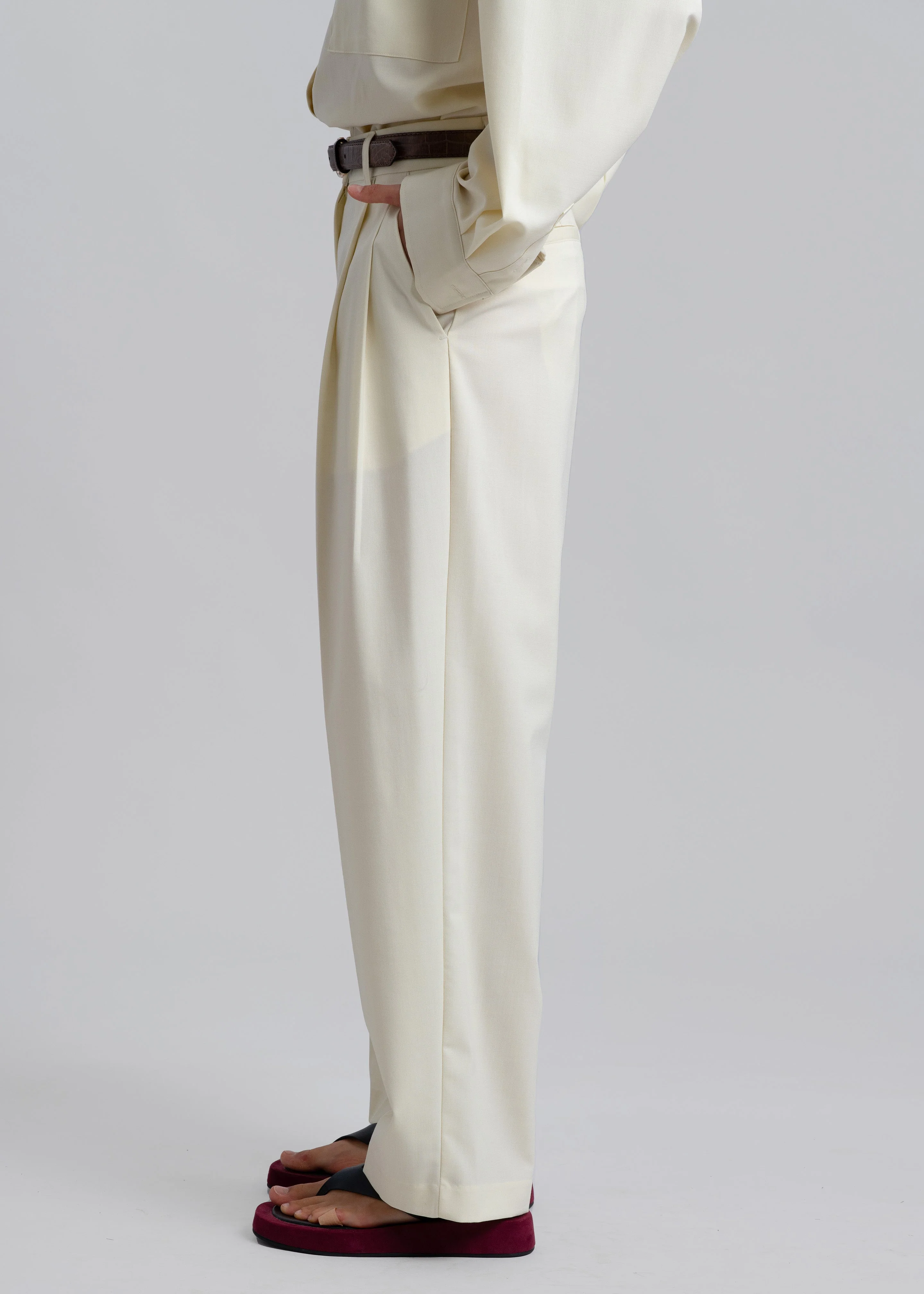 Jour Pleated Pants - Cream - Image 6