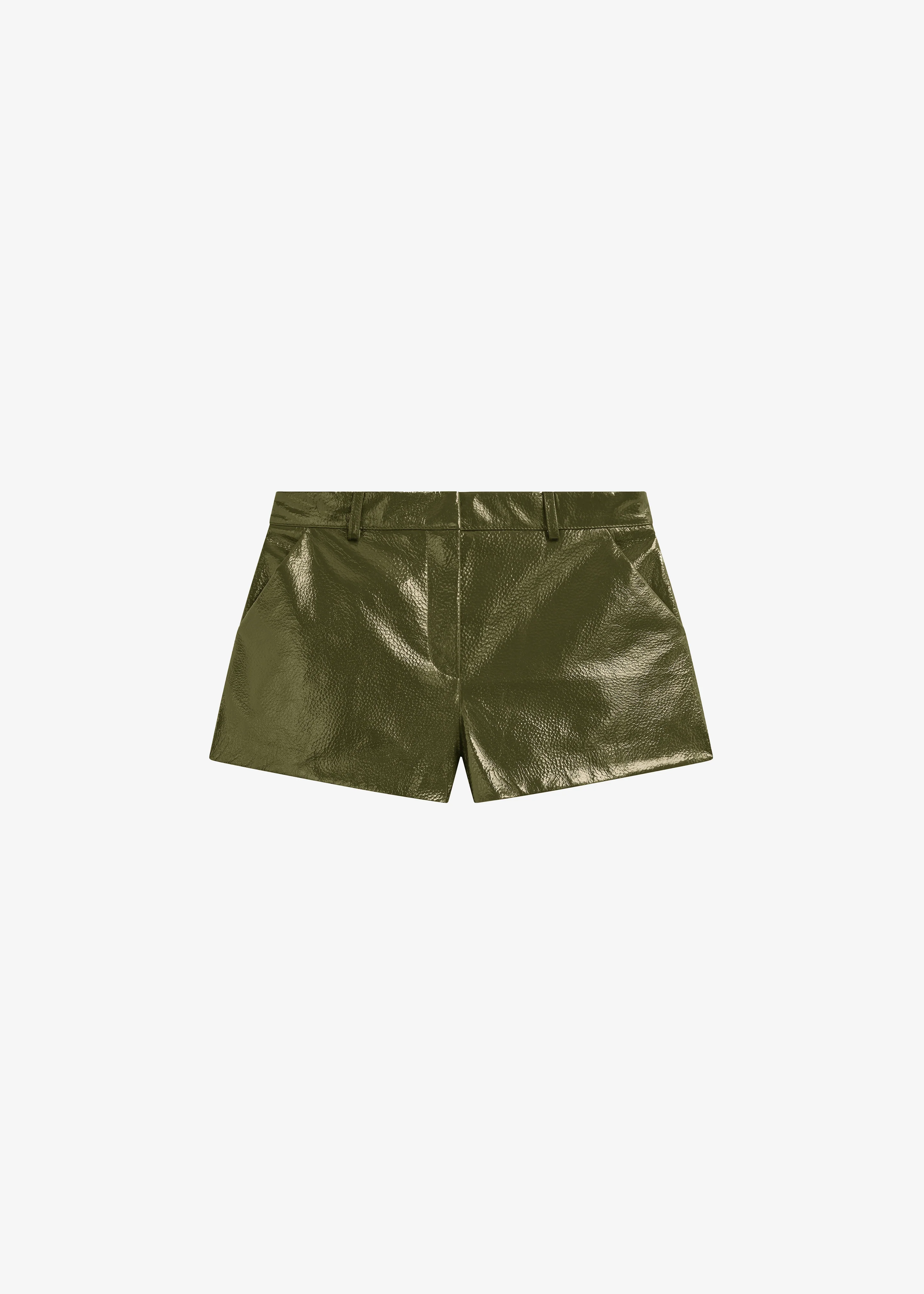 Kate Crackled Faux Leather Mini Shorts - Olive - Image 8