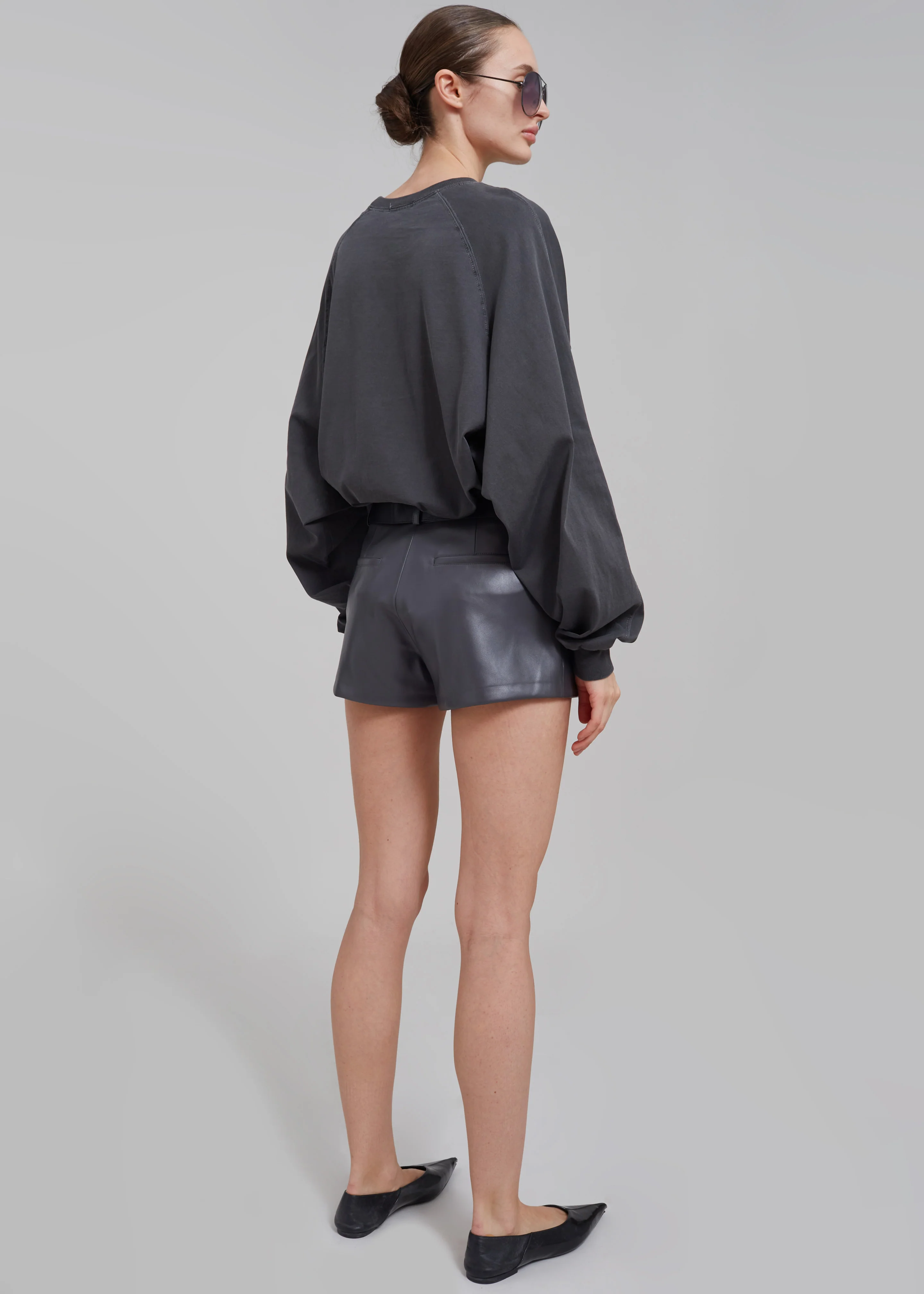 Kate Faux Leather Shorts - Grey - Image 11