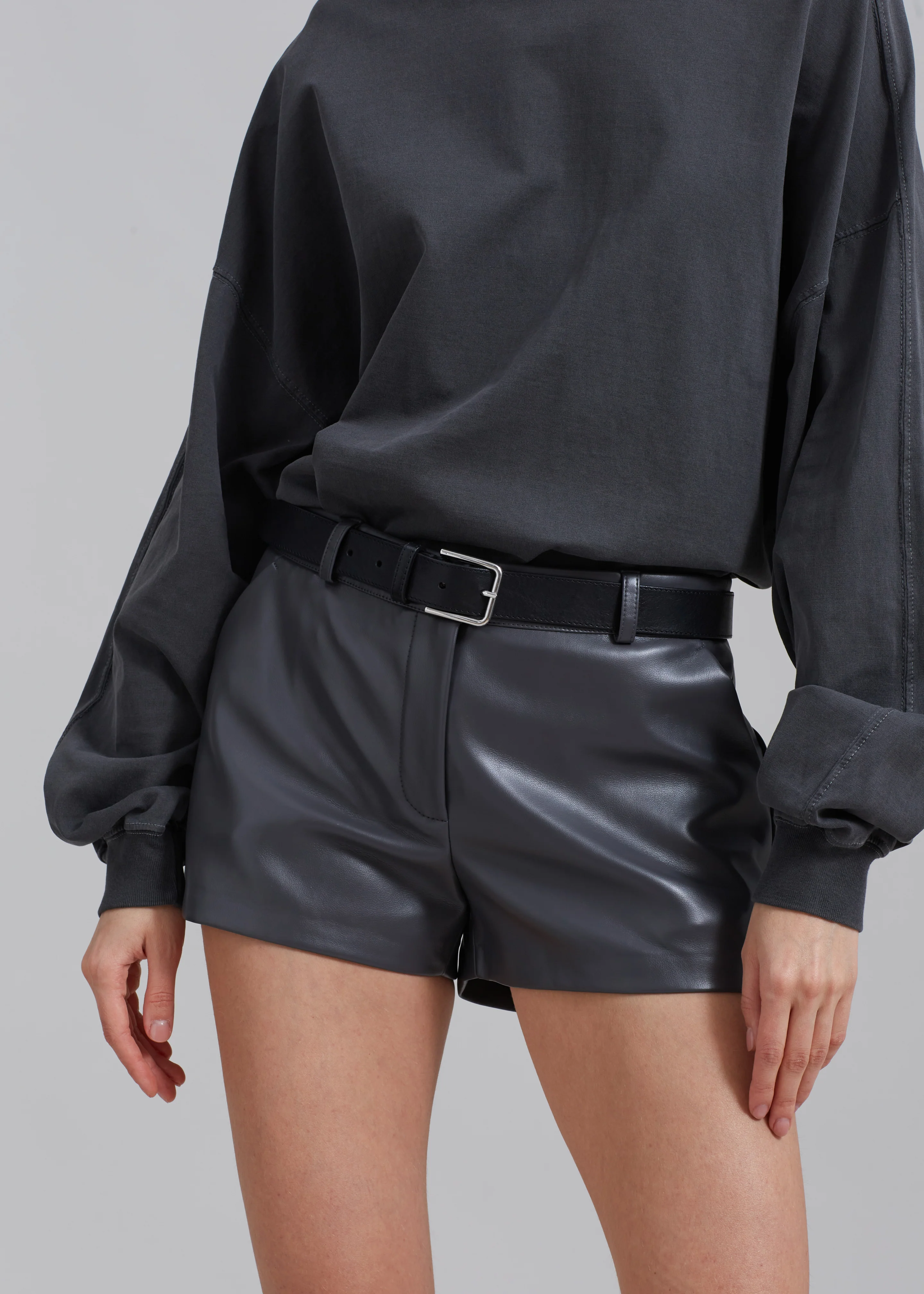 Kate Faux Leather Shorts - Grey - Image 5