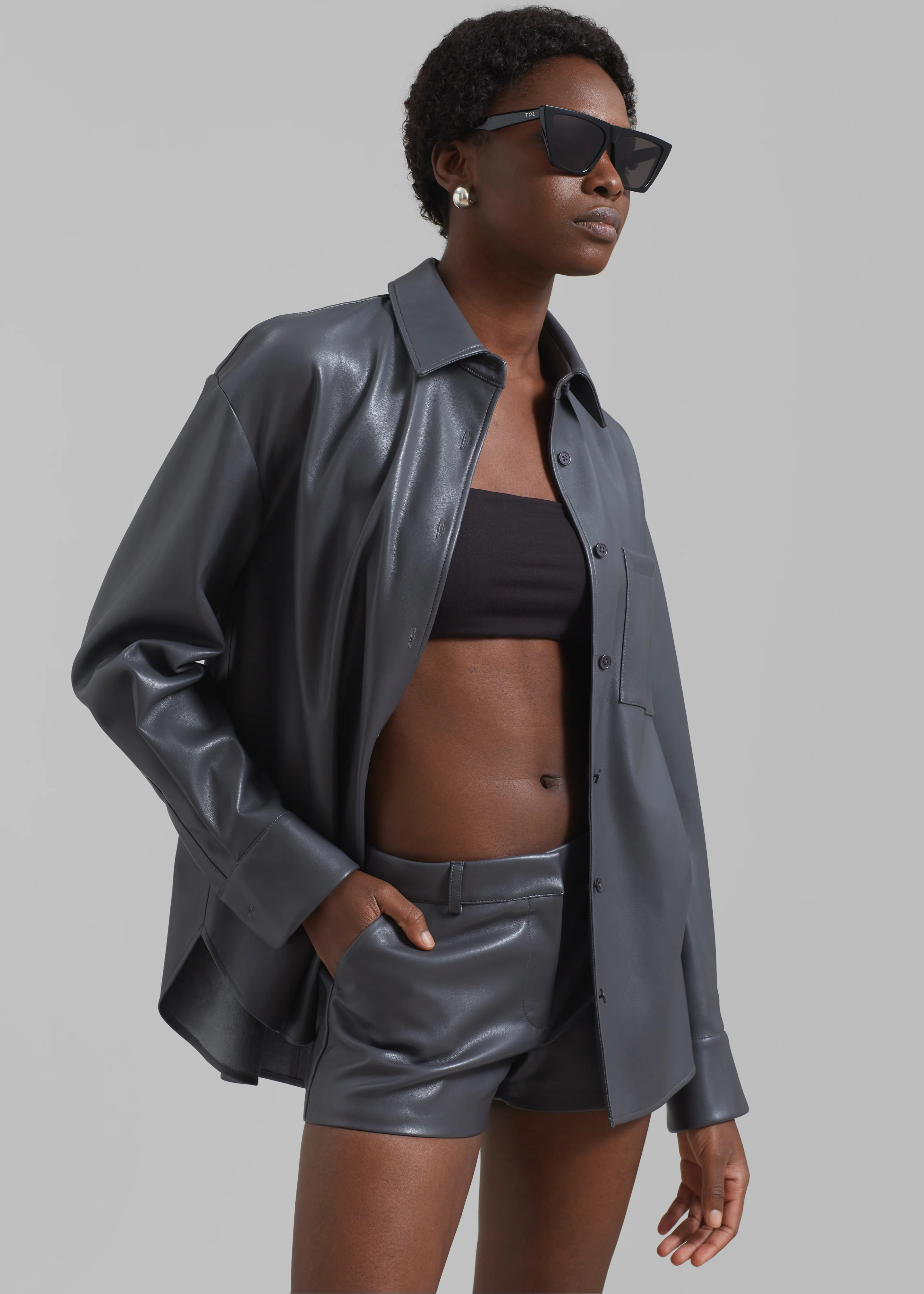 Kate Faux Leather Shorts - Grey - Image 8