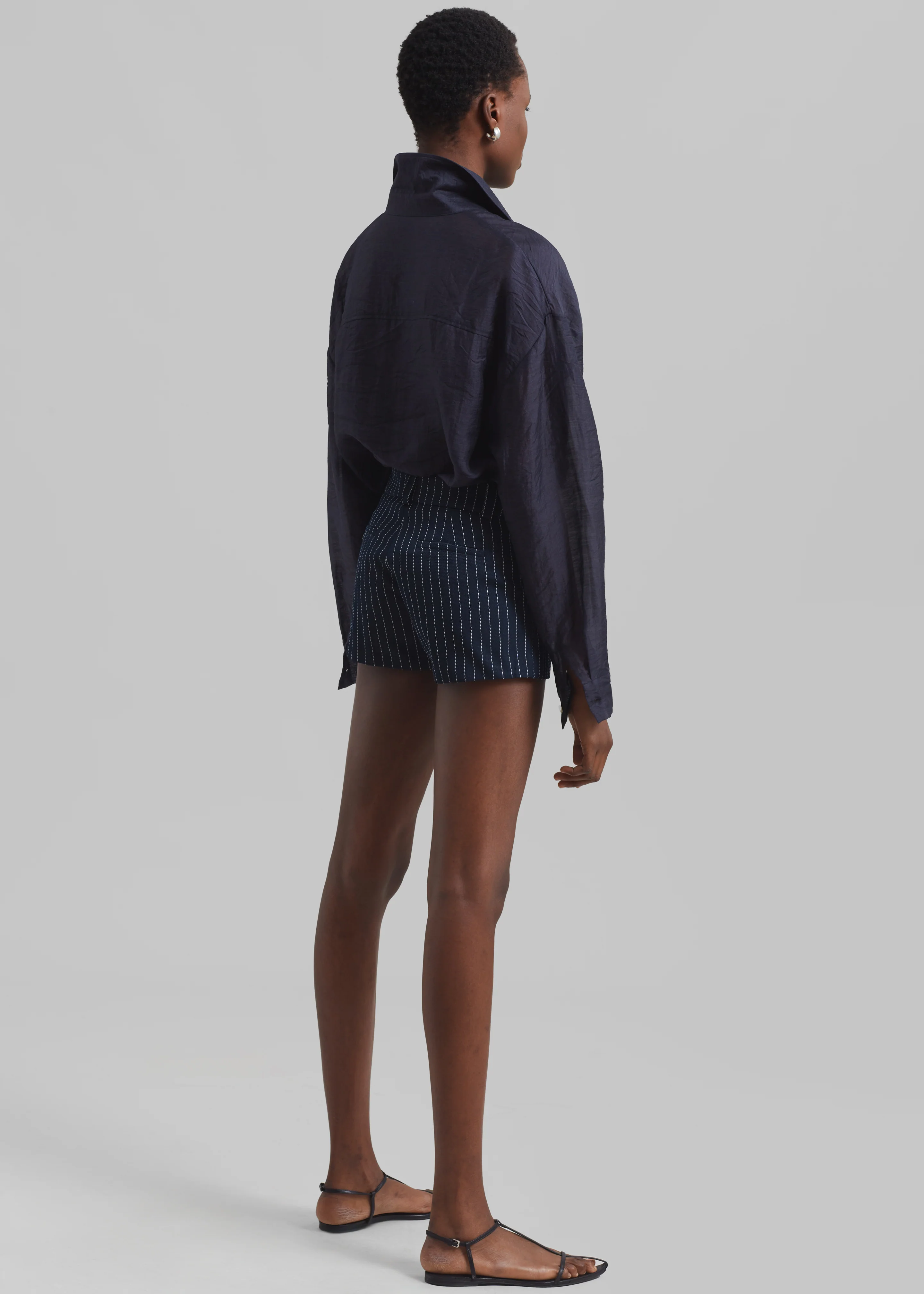 Kate Twill Mini Shorts - Navy/White Pinstripe - Image 8