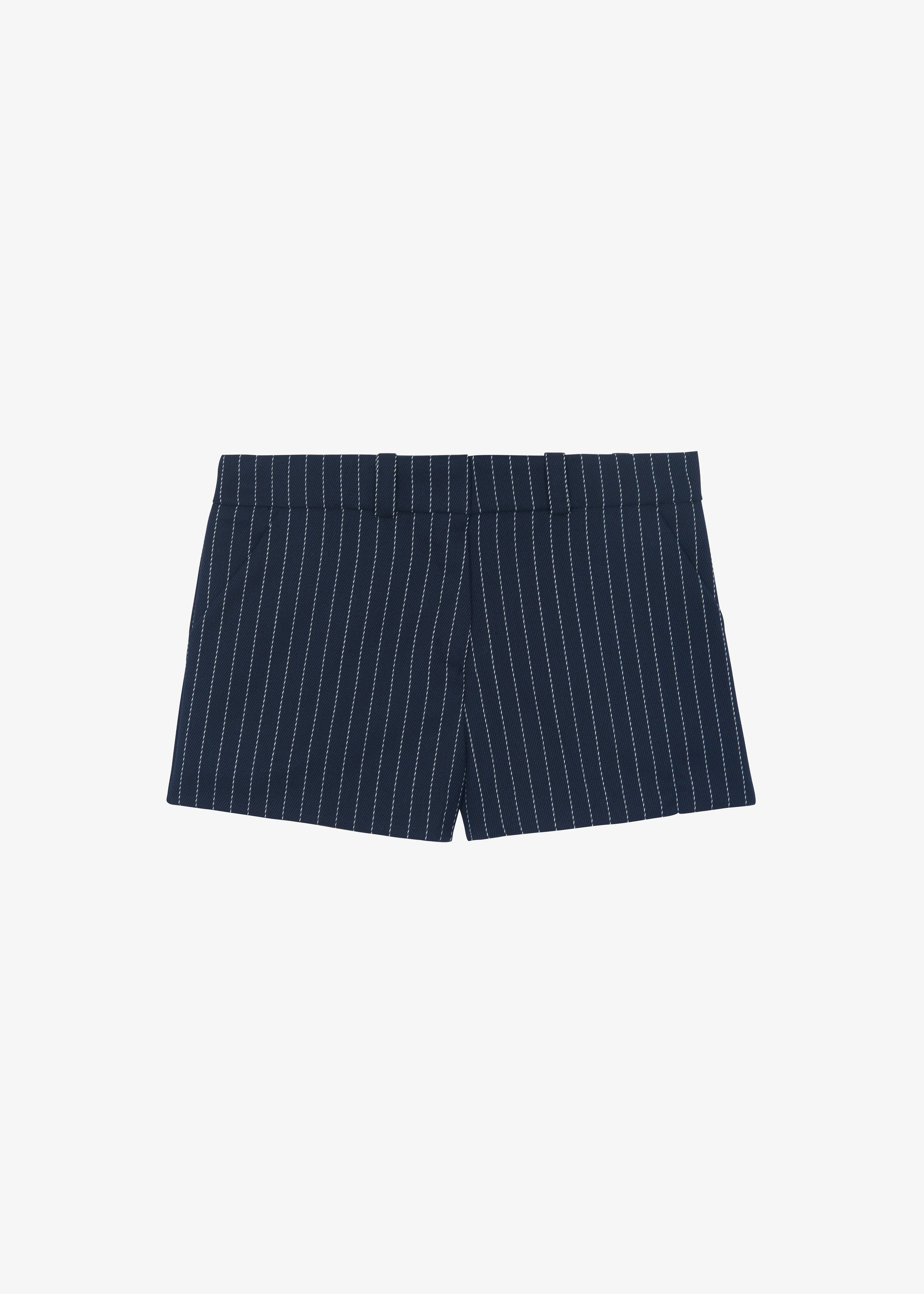 Kate Twill Mini Shorts - Navy/White Pinstripe - Image 9