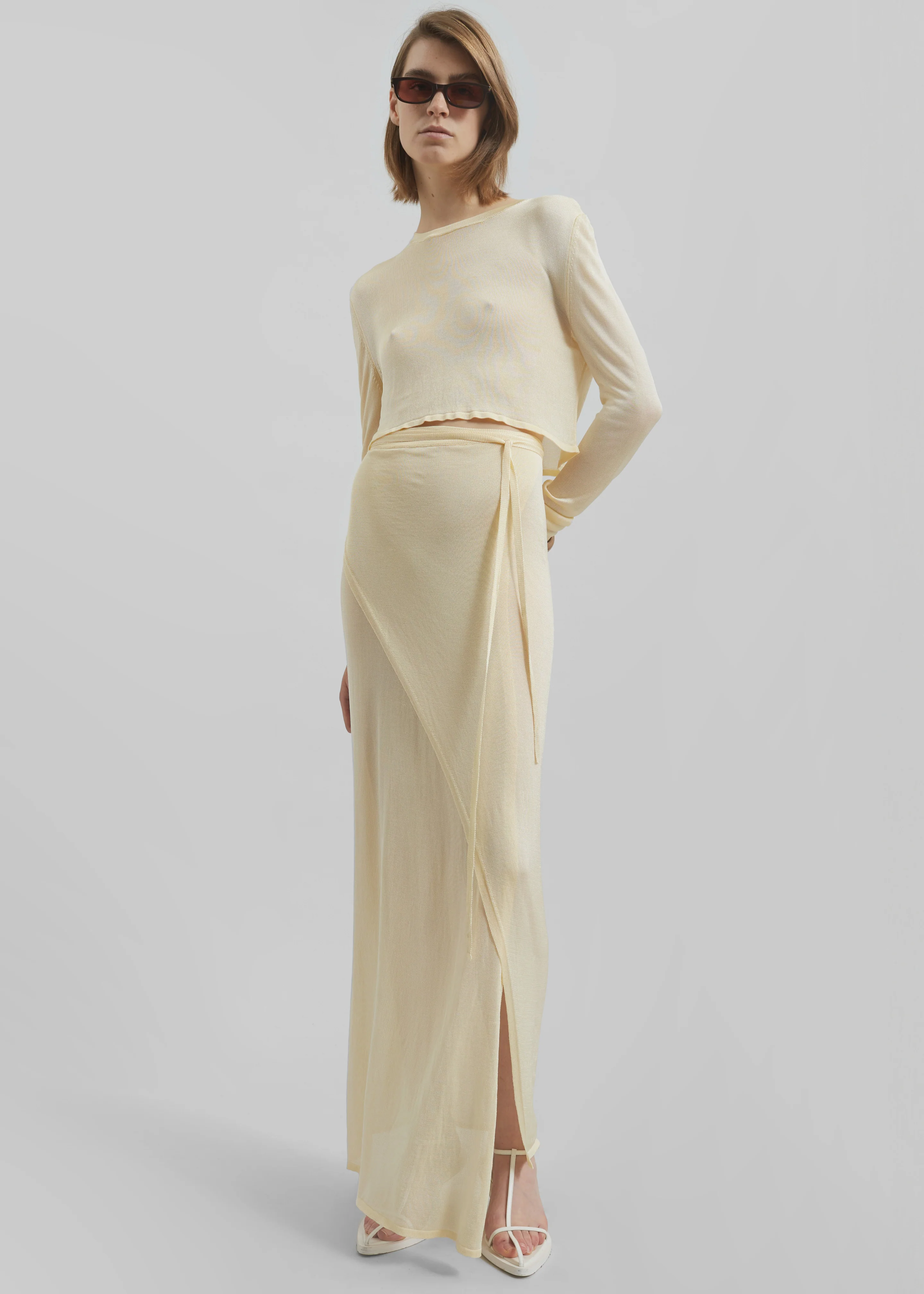 Kazel Cropped Thin Knit Top - Pale Yellow - Image 2