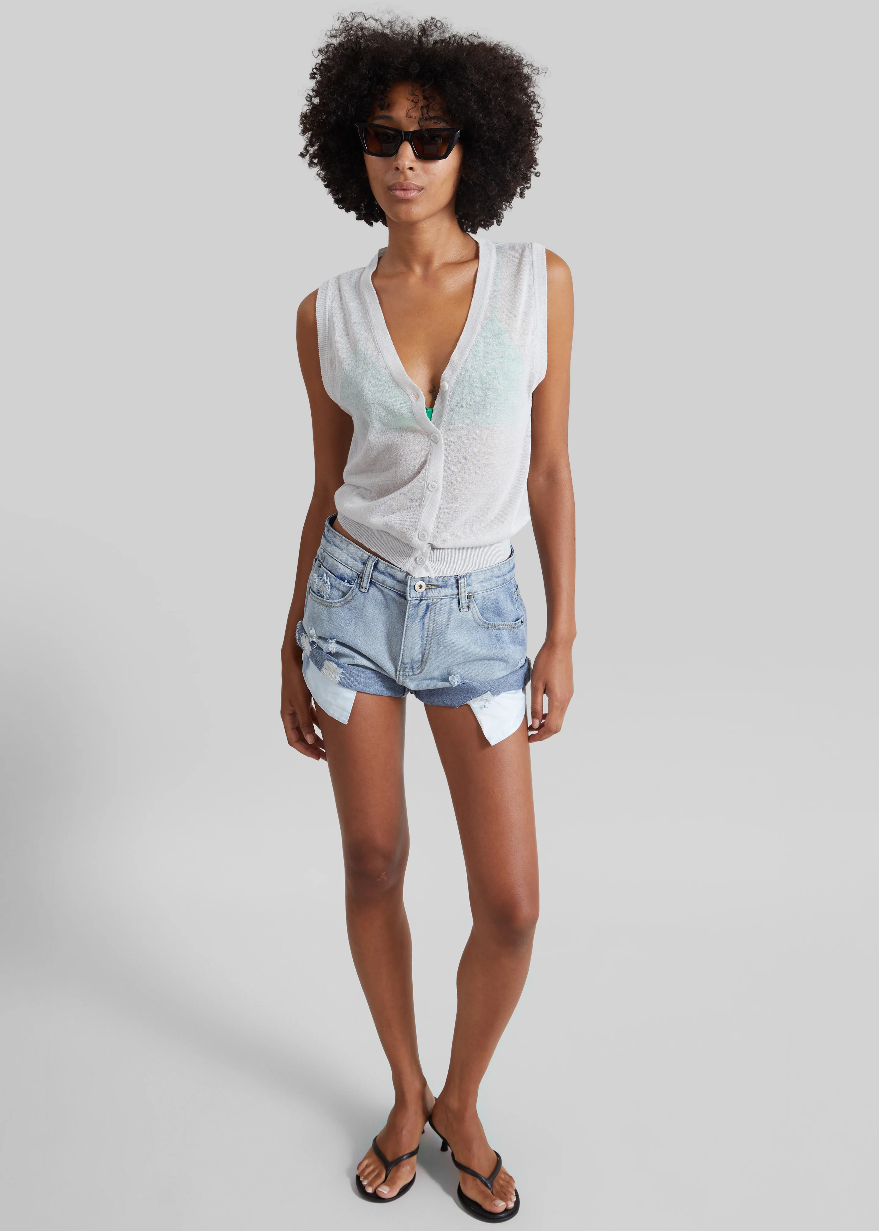 Lesina Sheer Knit Sleeveless Cardigan - Light Grey - Image 5