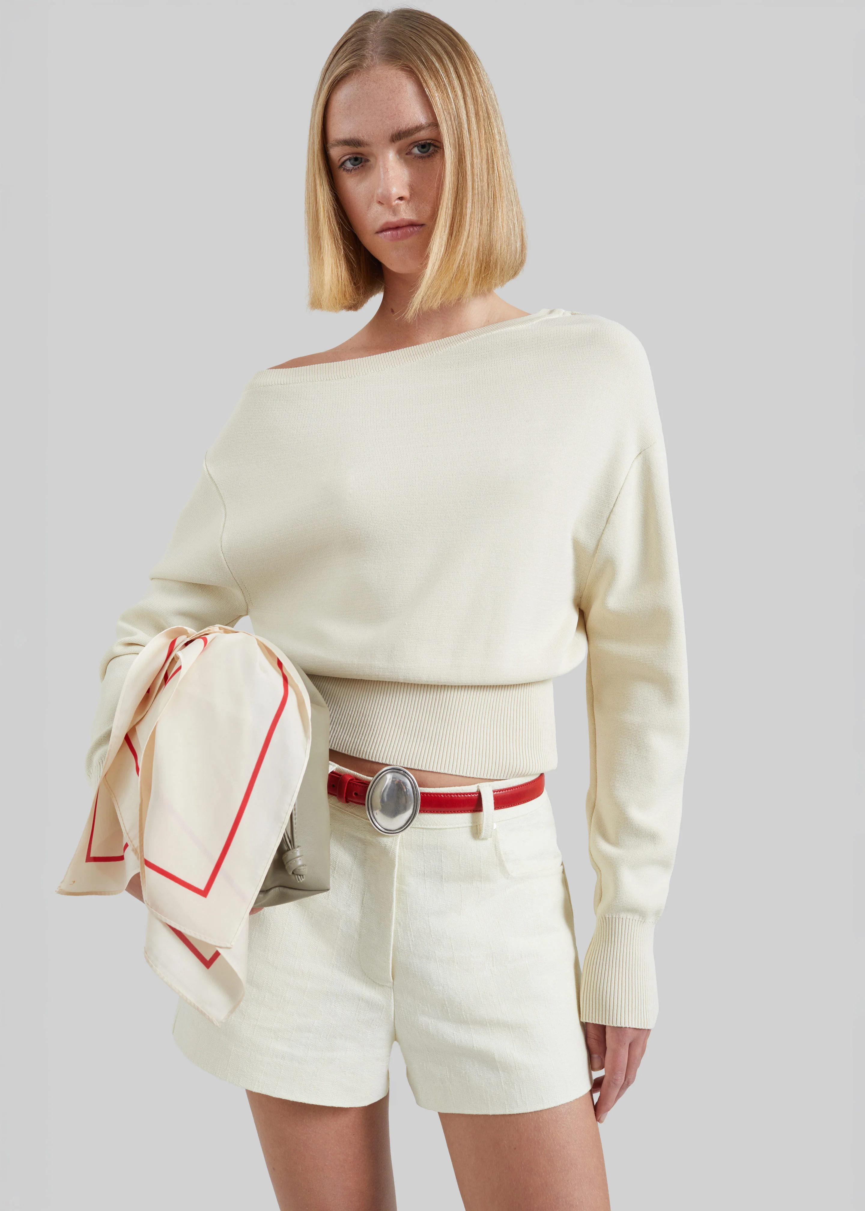 Lessay Asymmetric Knit Pullover - Cream - Image 5