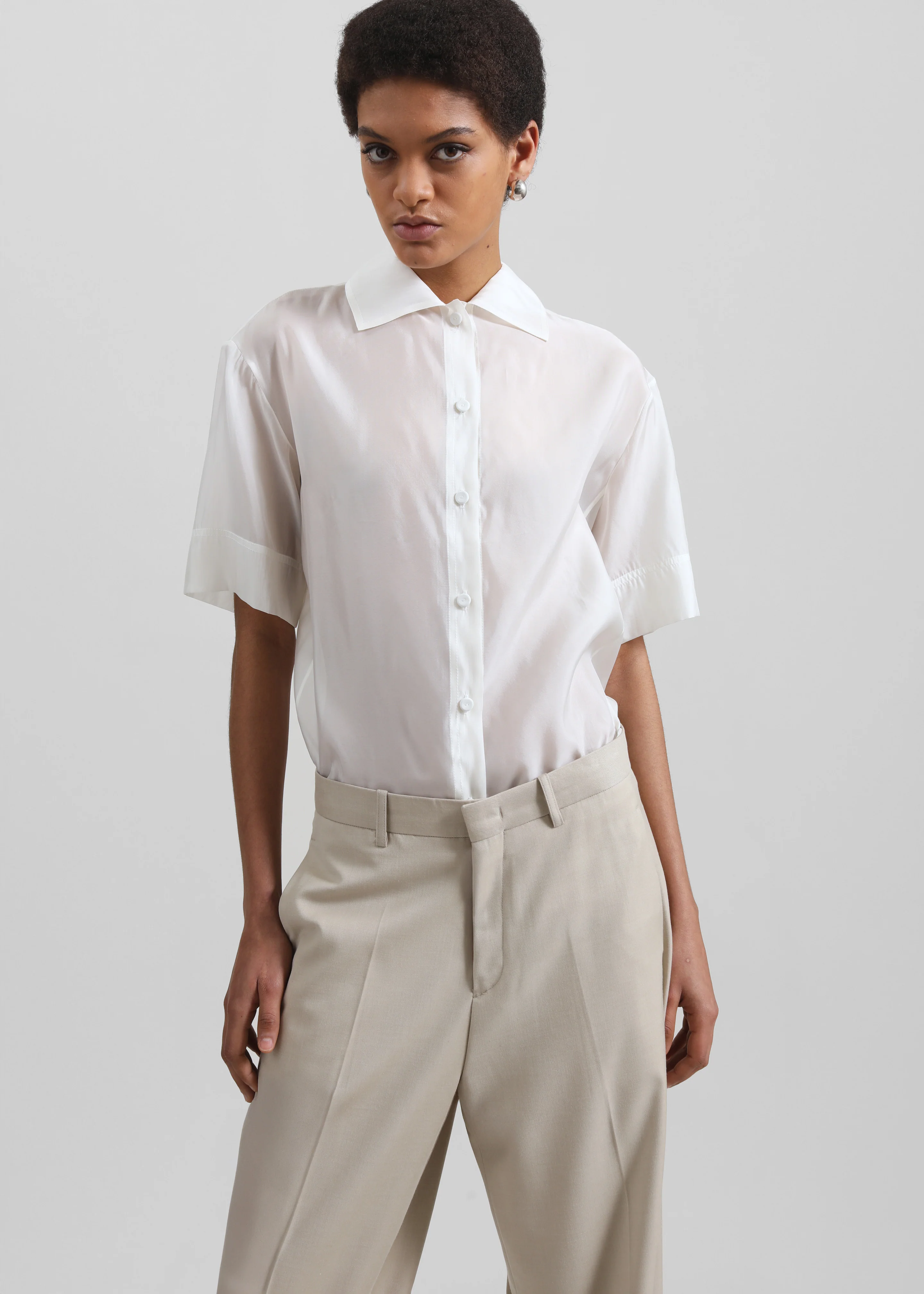 Linate Wide Trousers - Beige - Image 4