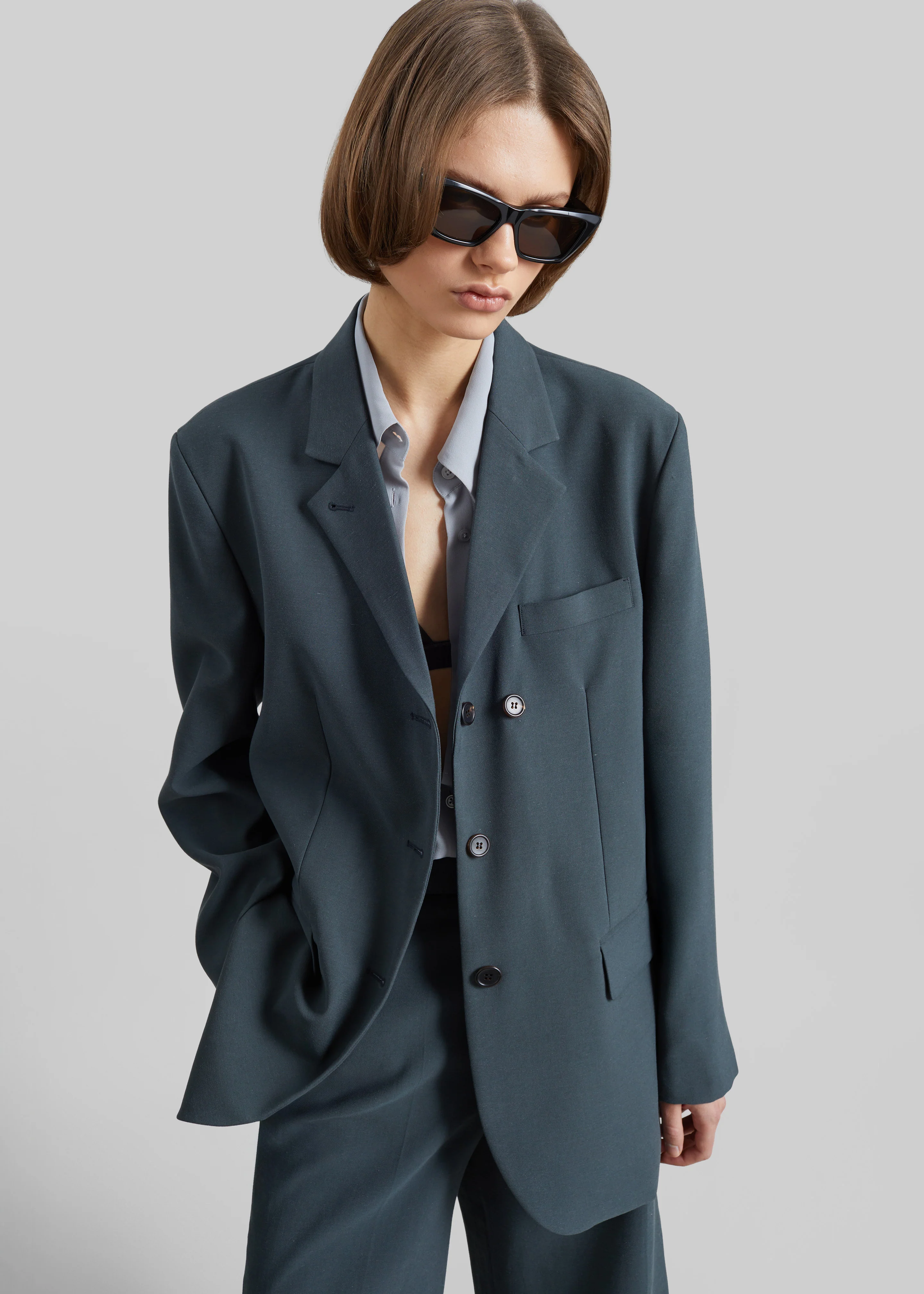 Lioni Oversized Padded Blazer - Deep Teal - Image 3