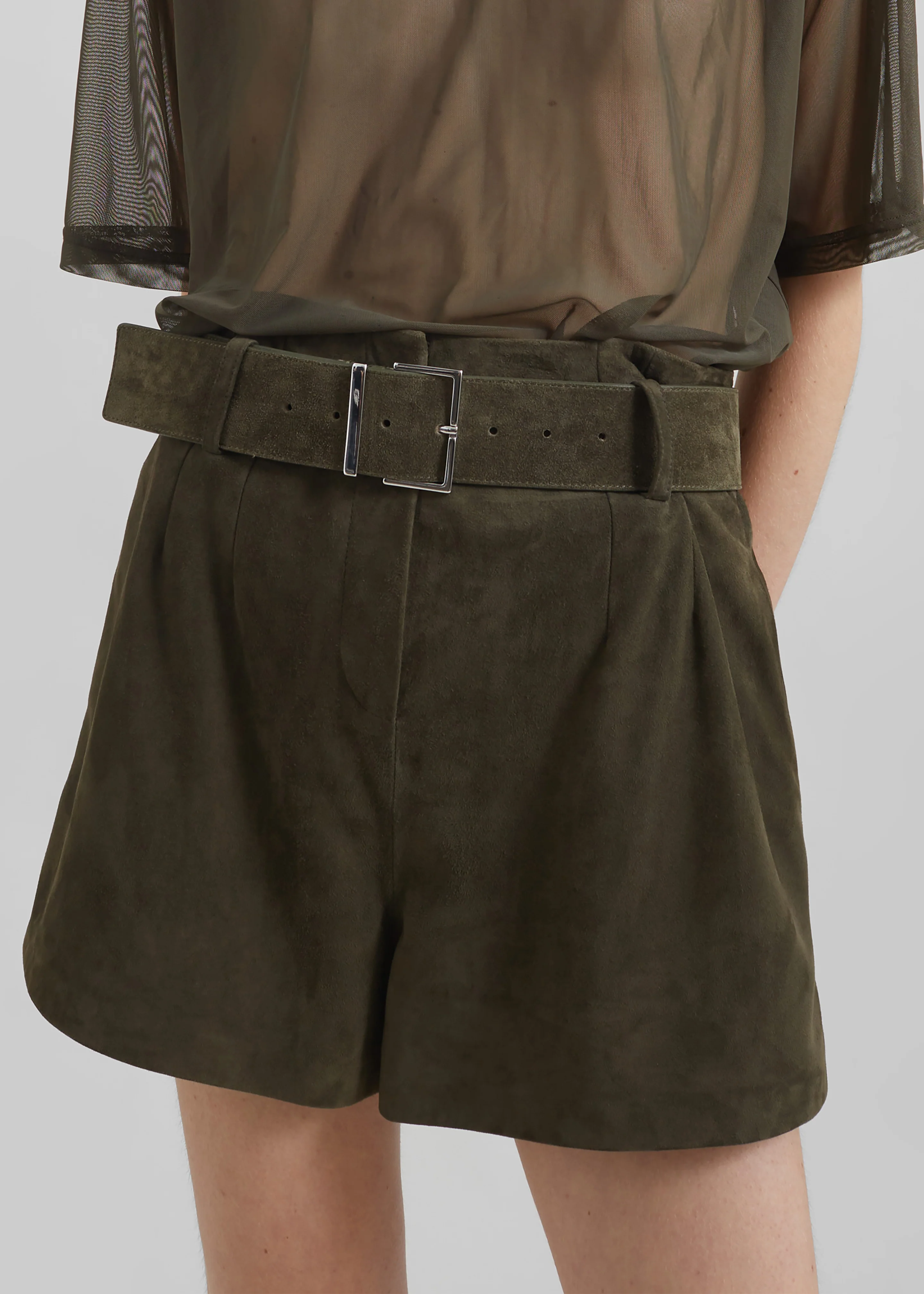 Lise Suede Shorts - Khaki - Image 2