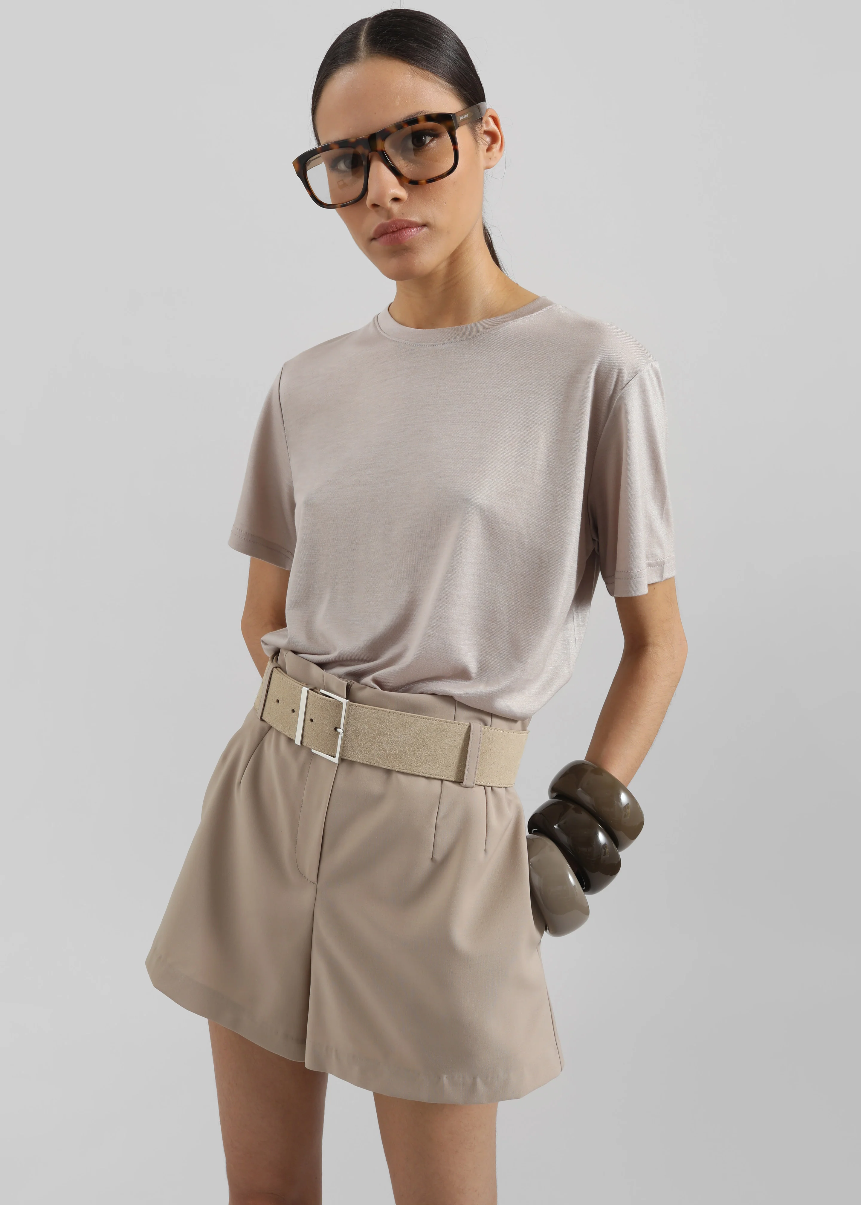 Lise Wool Blend Shorts - Beige - Image 4