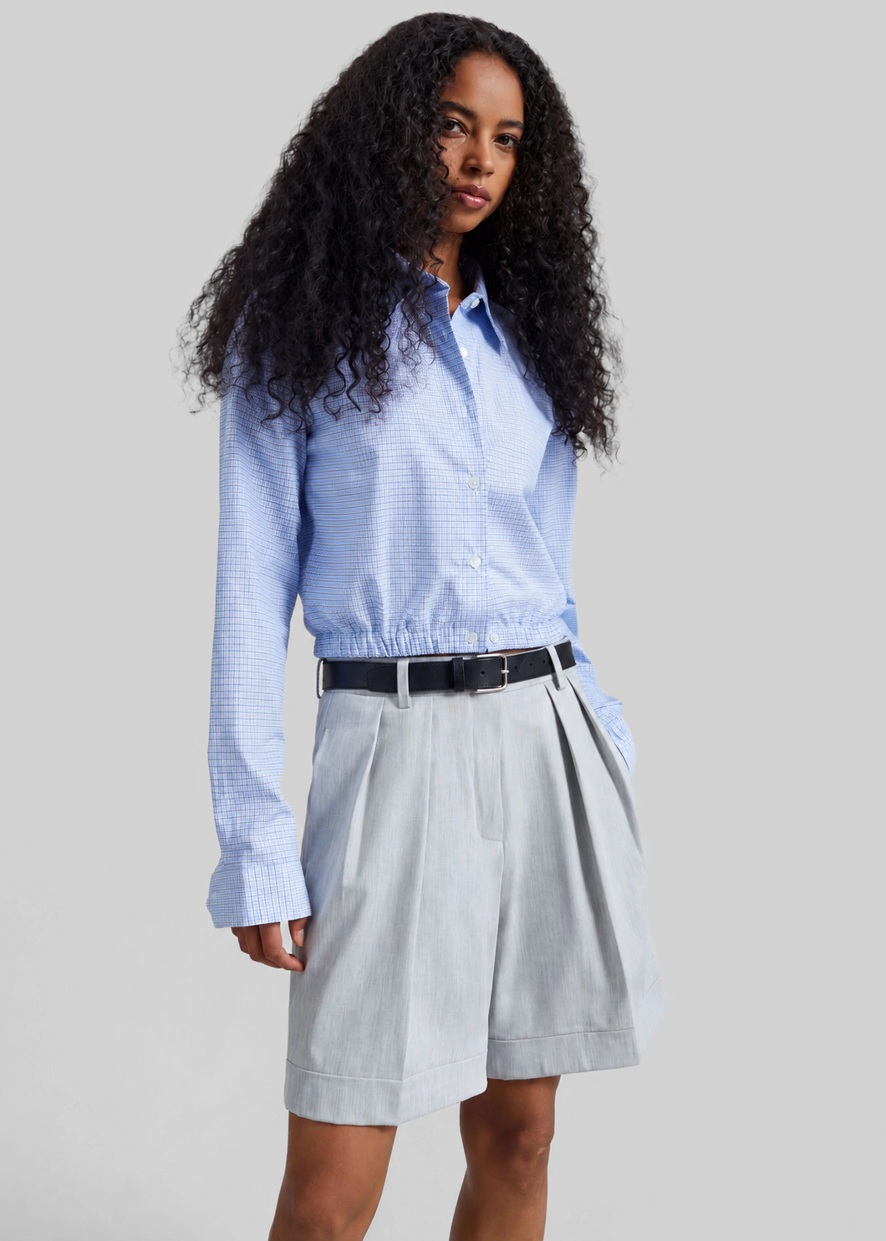 Lison Cropped Shirt - Checked Blue - Image 3