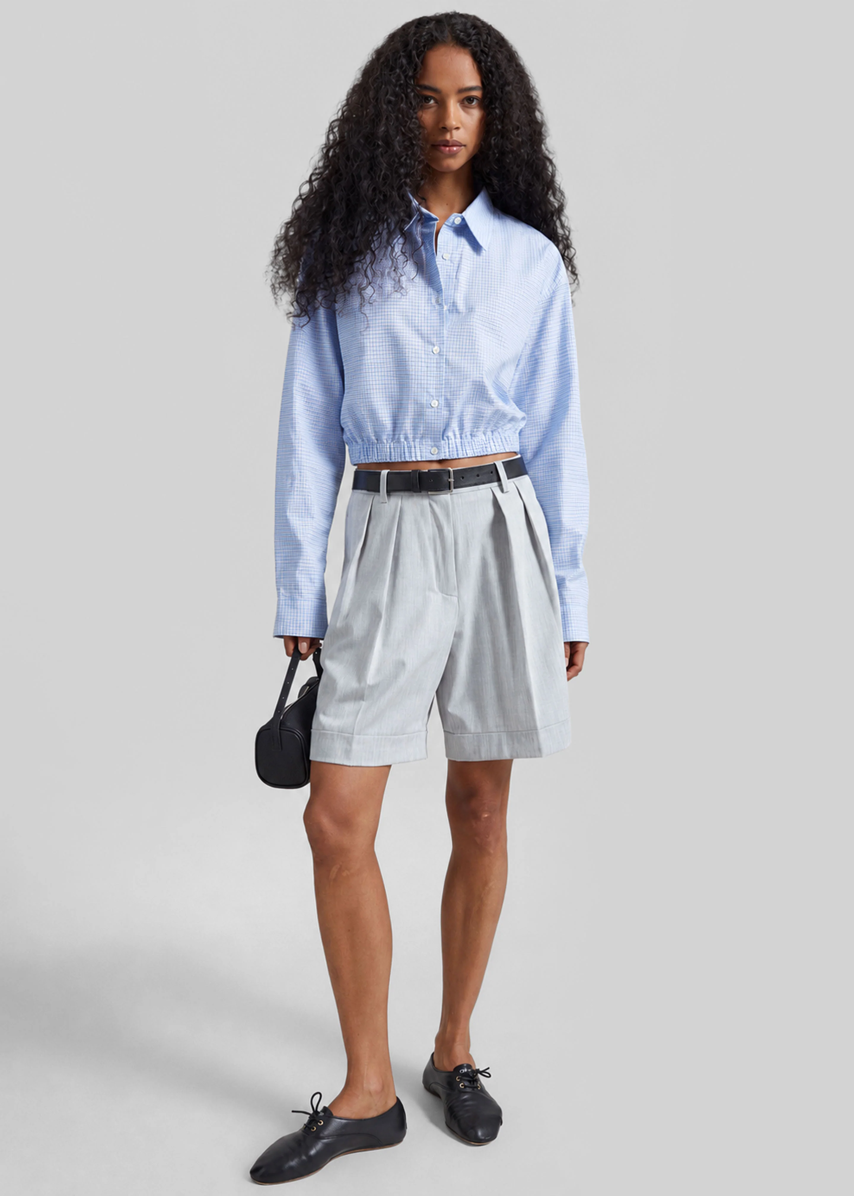 Lison Cropped Shirt - Checked Blue - Image 4