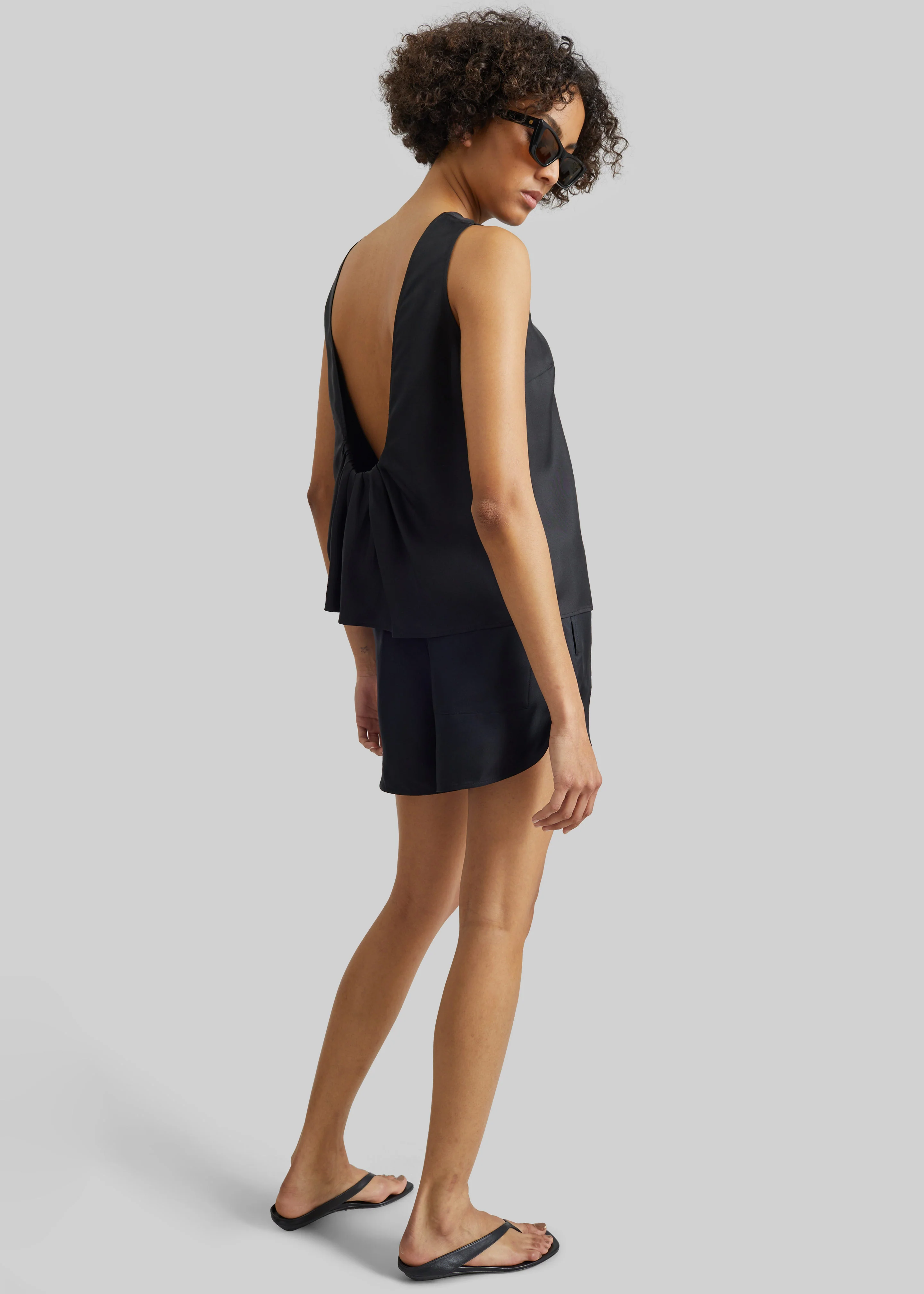 Loulou de Saison Cabo Elasticated Silk Shorts - Black - Image 6