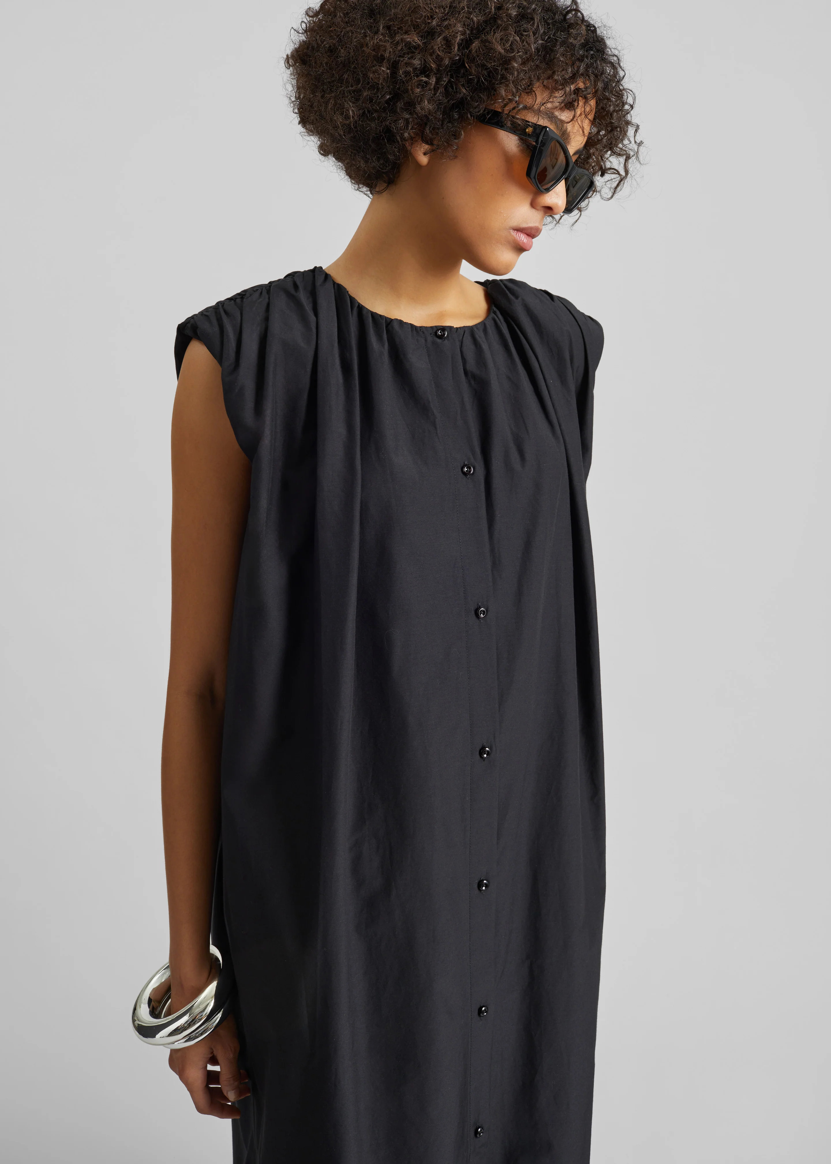 Loulou de Saison Cora Midi Cotton Silk Voile Dress - Black - Image 2