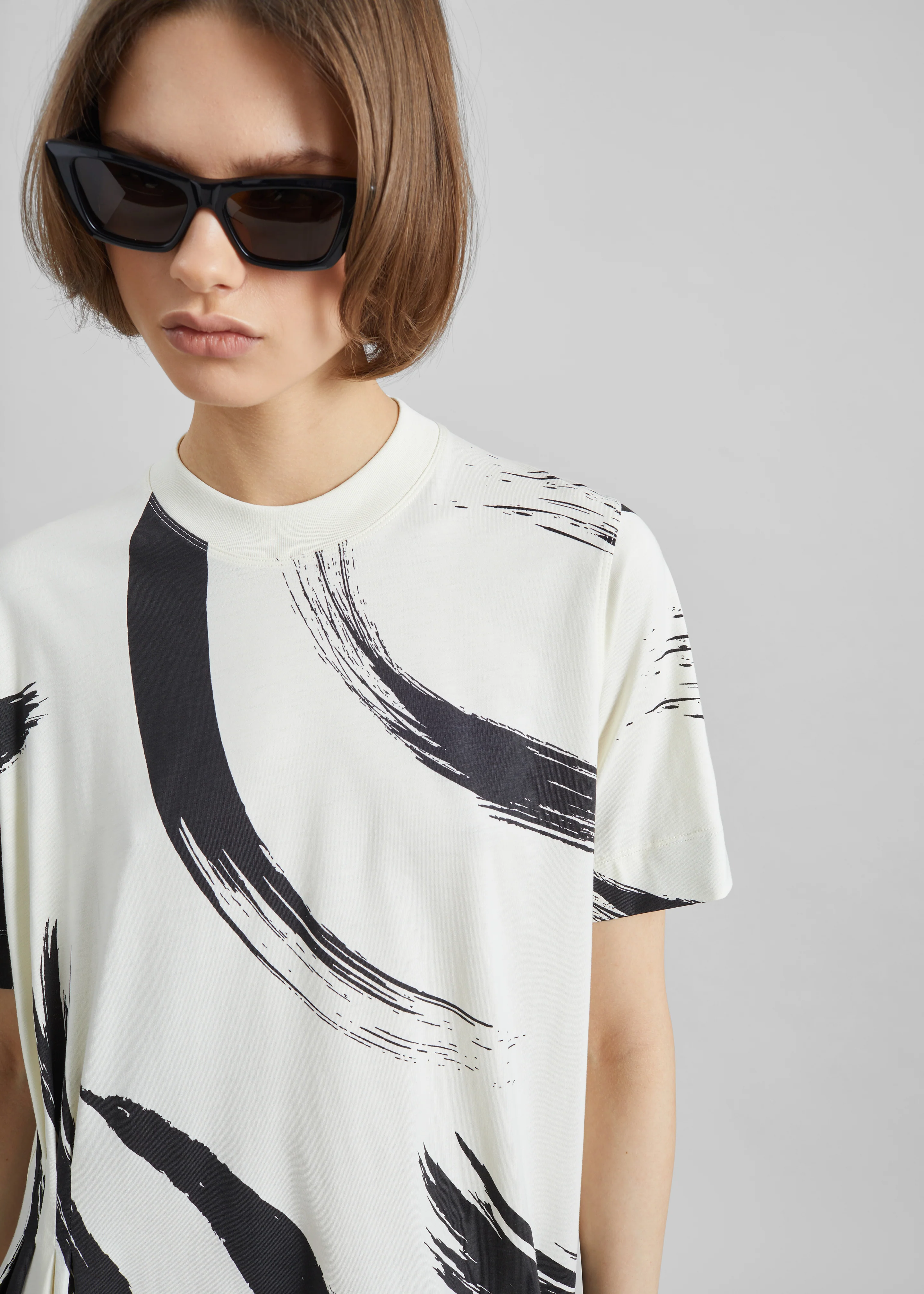 Loulou de Saison Liya Asymmetrical Cotton Dress - Ivory/Black - Image 3