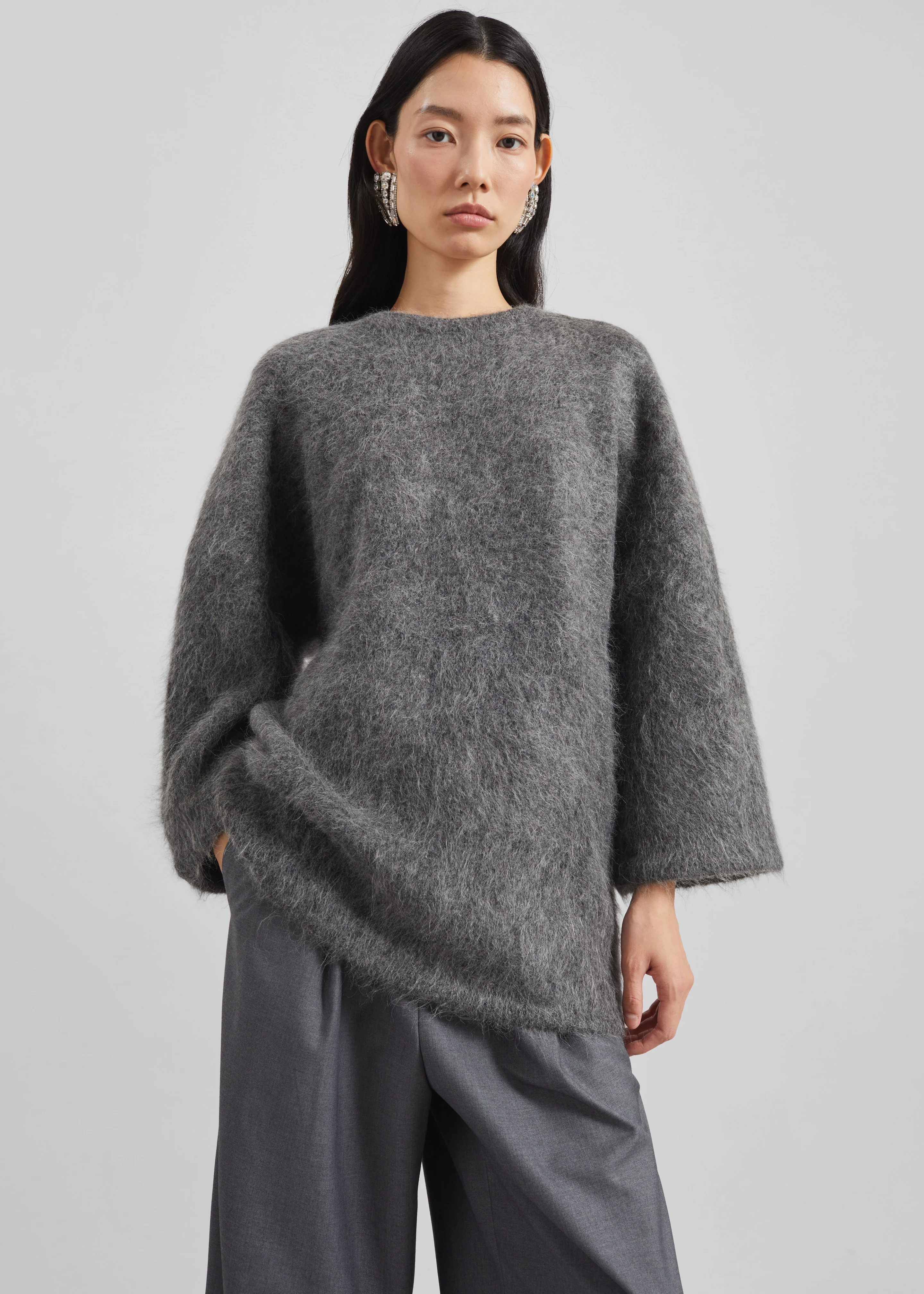 Loulou de Saison Mae Short Sleeve Sweater - Anthracite Melange - Image 4
