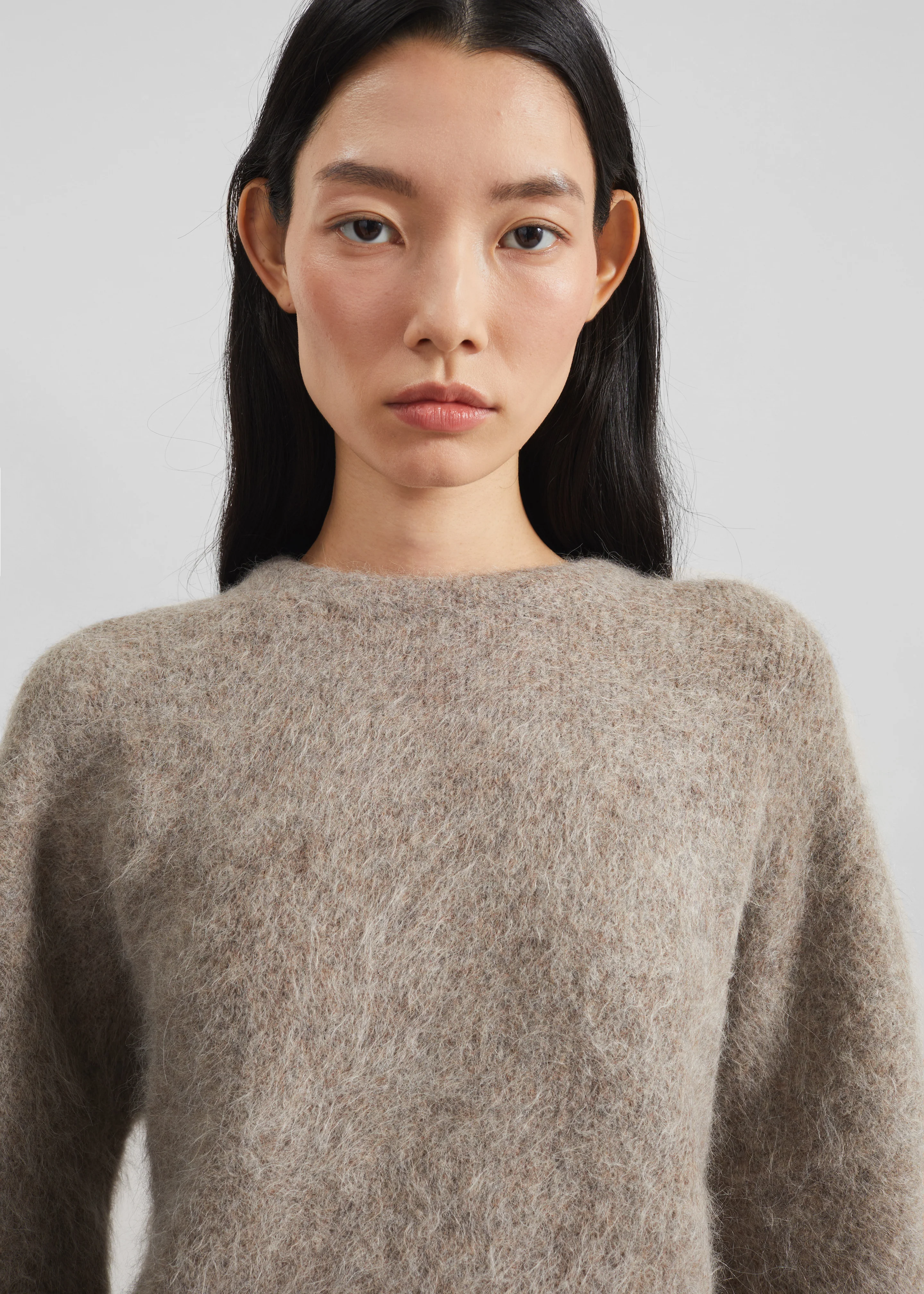 Loulou de Saison Mae Short Sleeve Sweater - Taupe Melange - Image 2