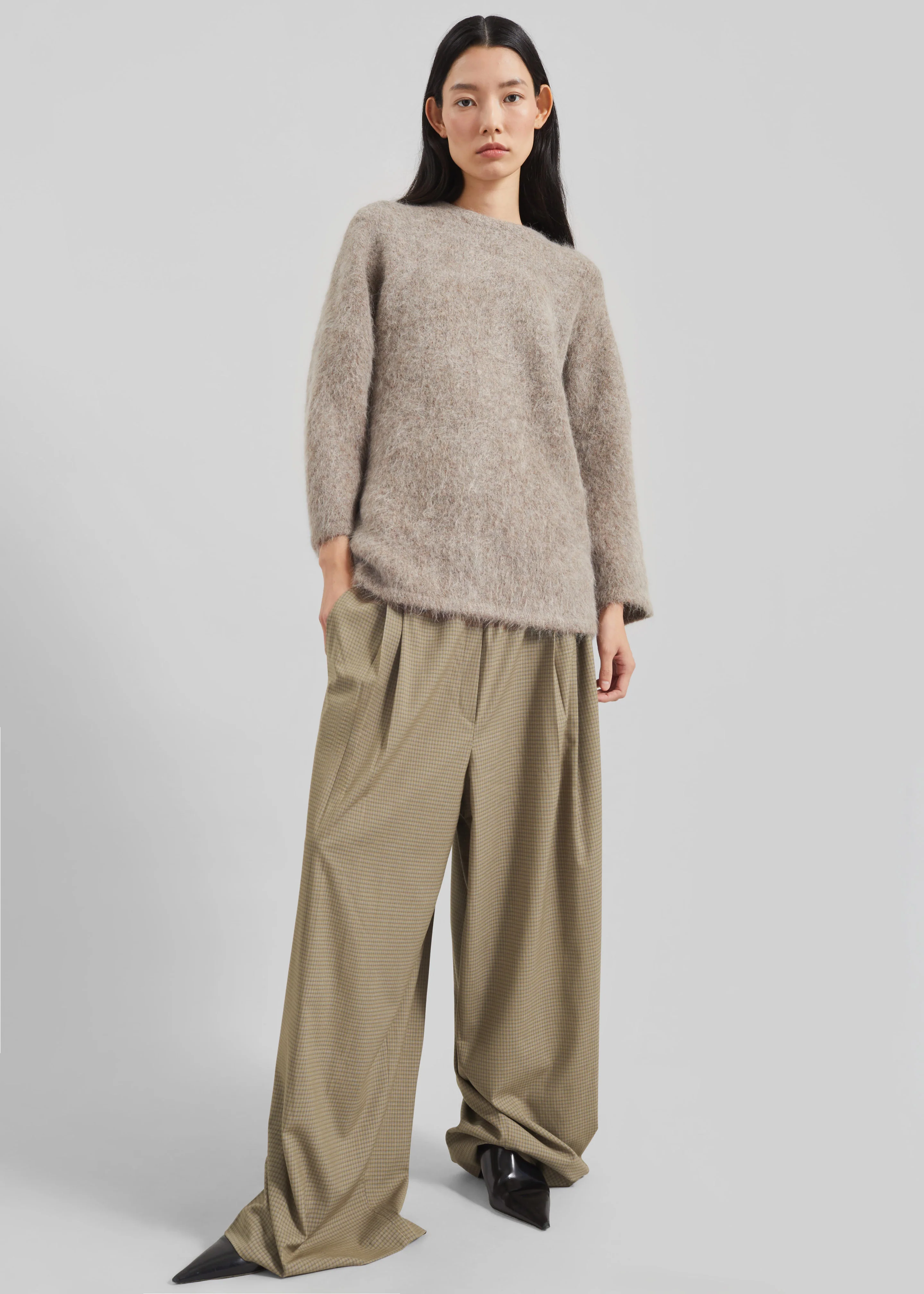 Loulou de Saison Mae Short Sleeve Sweater - Taupe Melange - Image 3