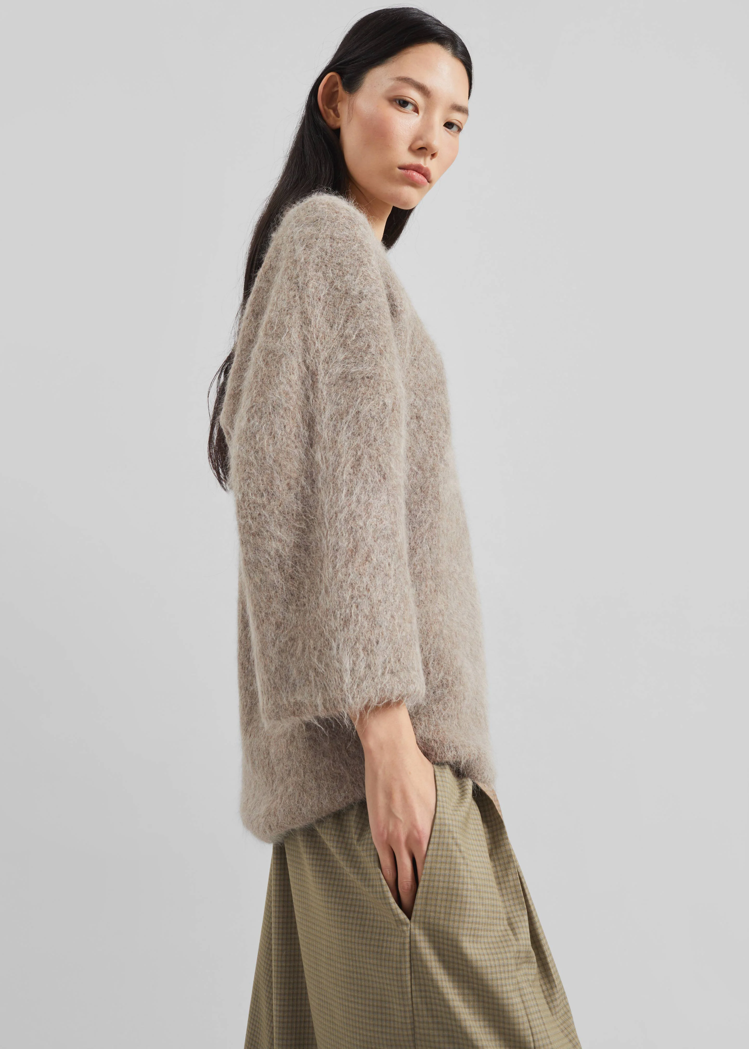 Loulou de Saison Mae Short Sleeve Sweater - Taupe Melange - Image 4