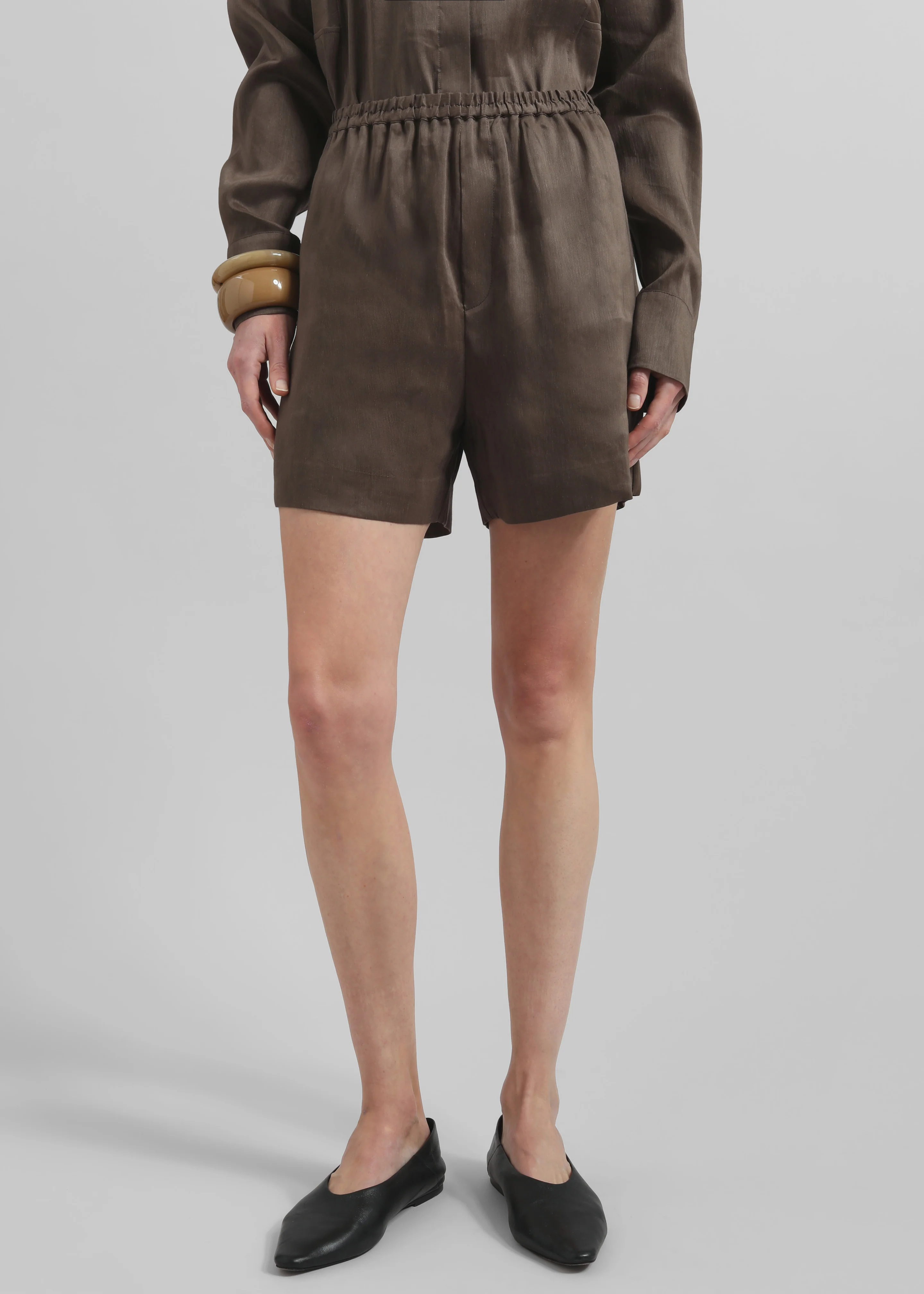 Loulou Studio Adonia Elastic Waistband Shorts - Deep Taupe - Image 6