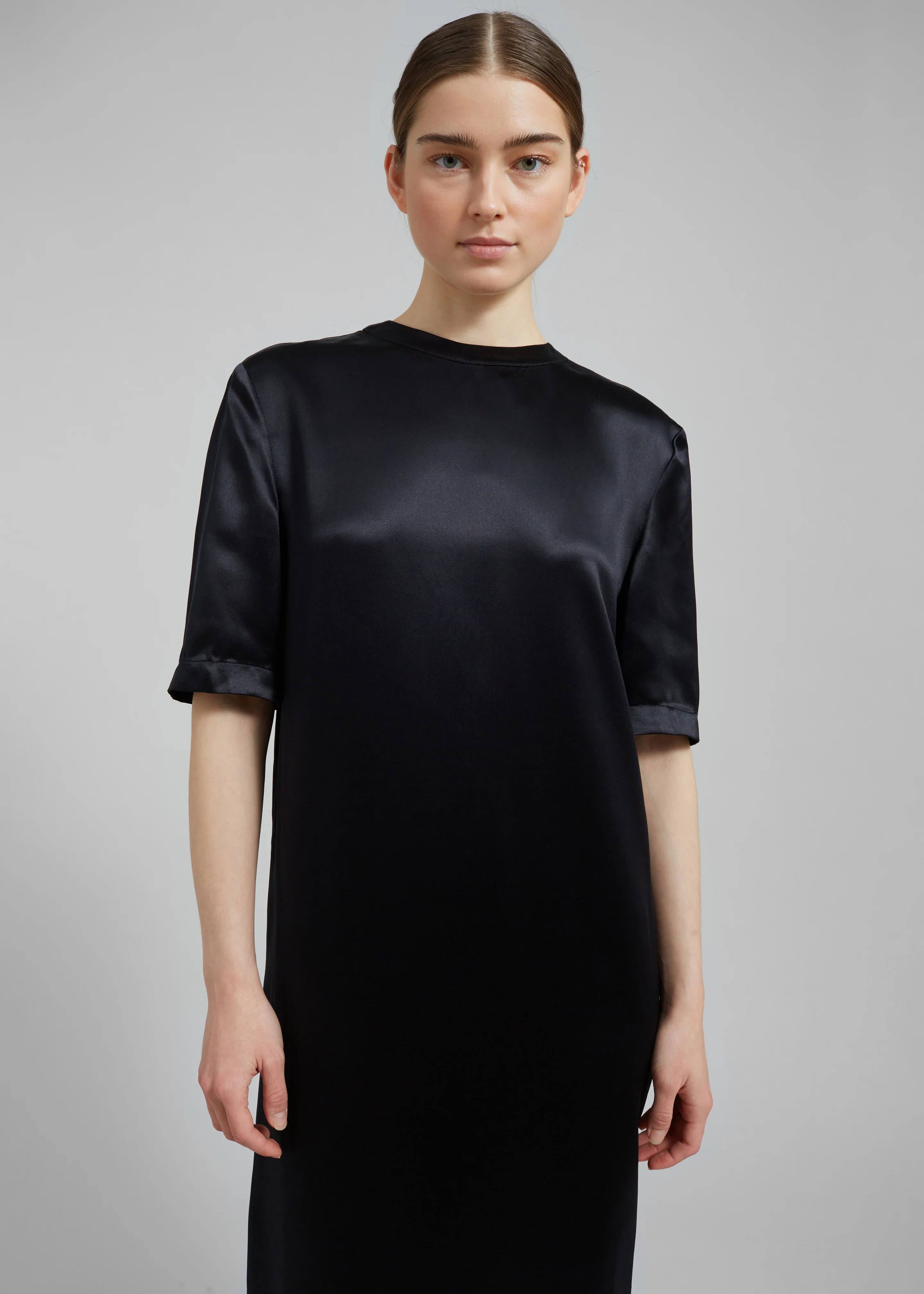 Loulou Studio Tuga Satin T-Shirt Dress - Black - Image 3
