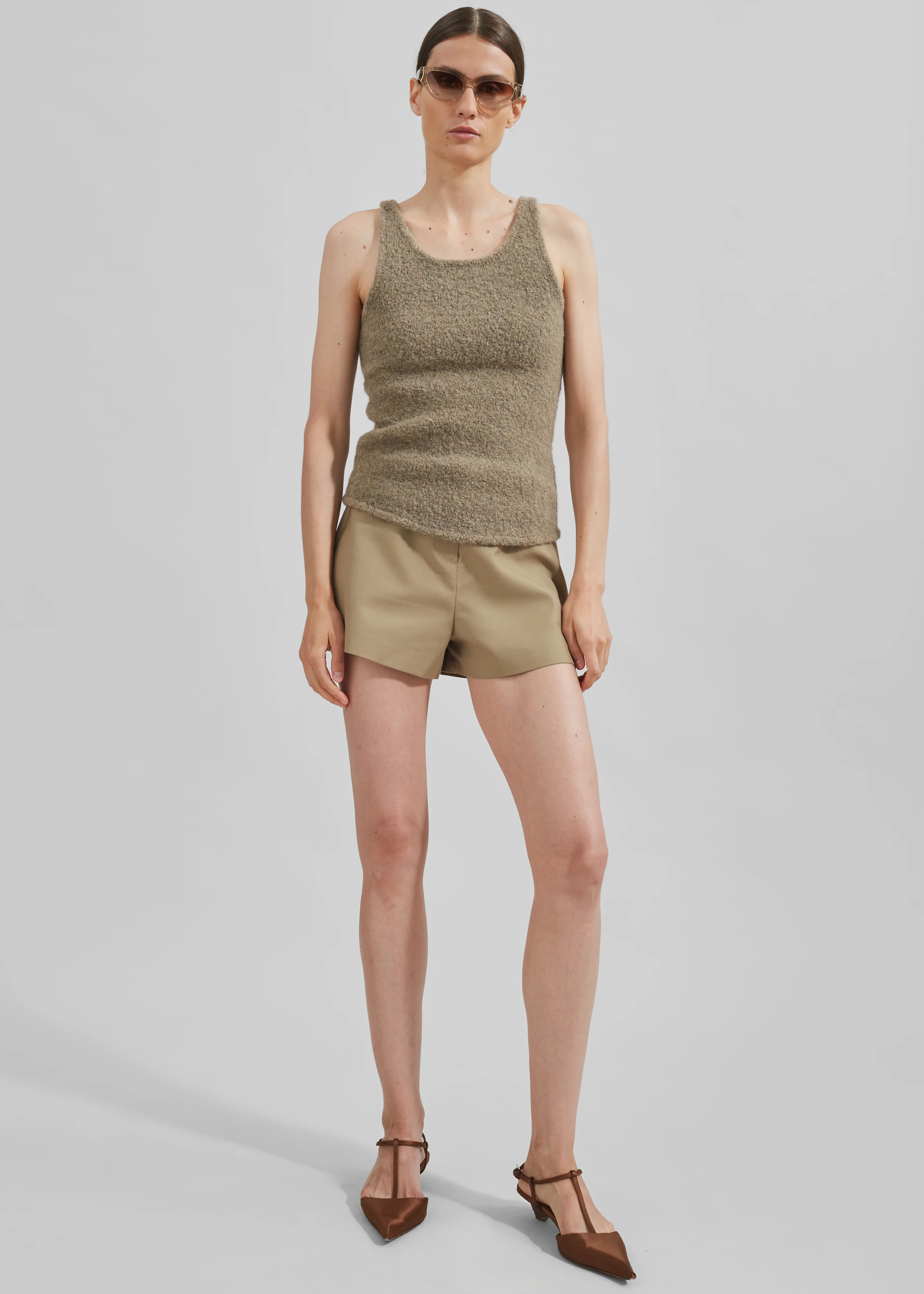 Low Classic Fluffy Sleeveless Knit Top - Khaki - Image 5