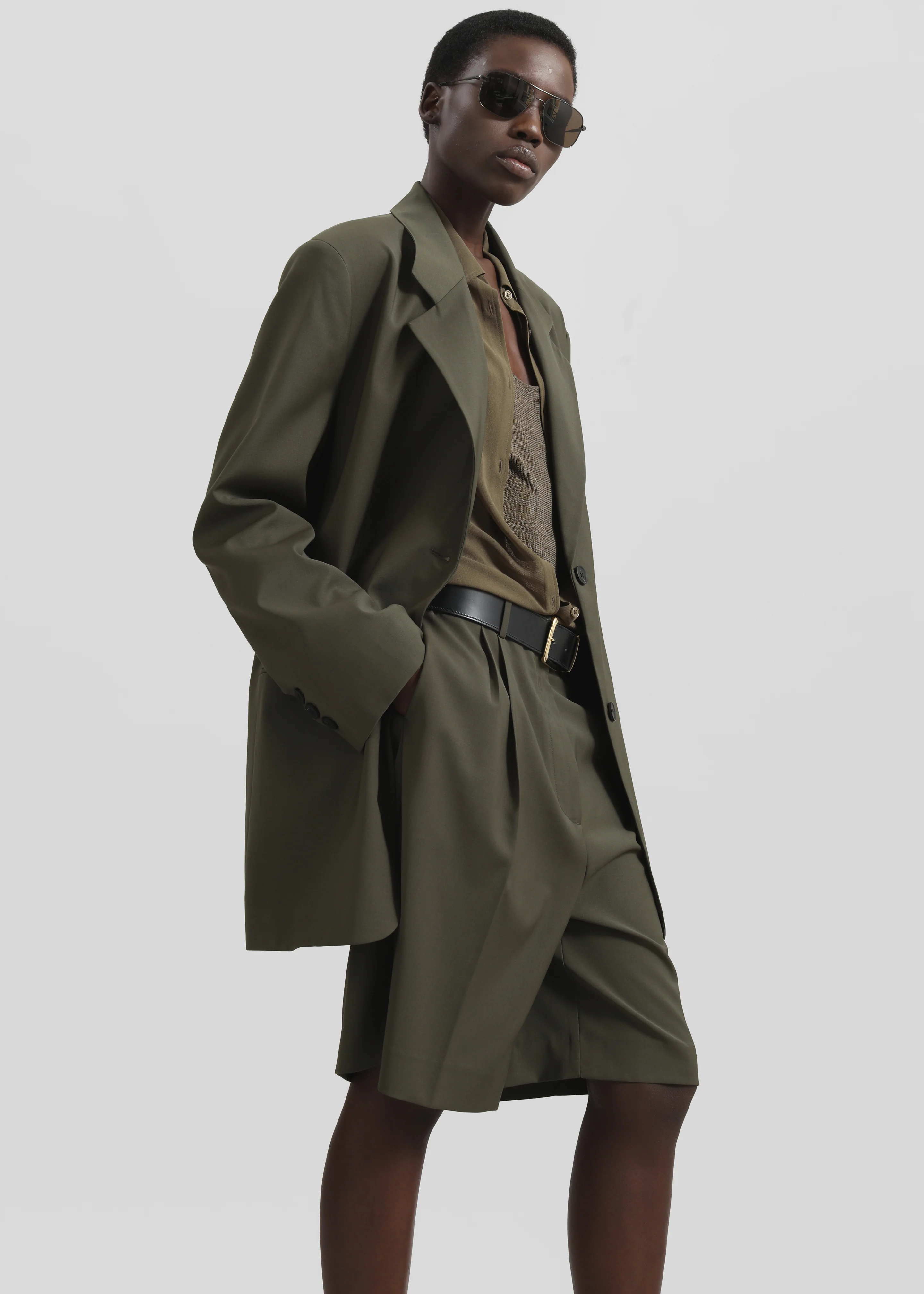 Marfa Pleated Wool Blend Bermuda Shorts - Khaki - Image 3
