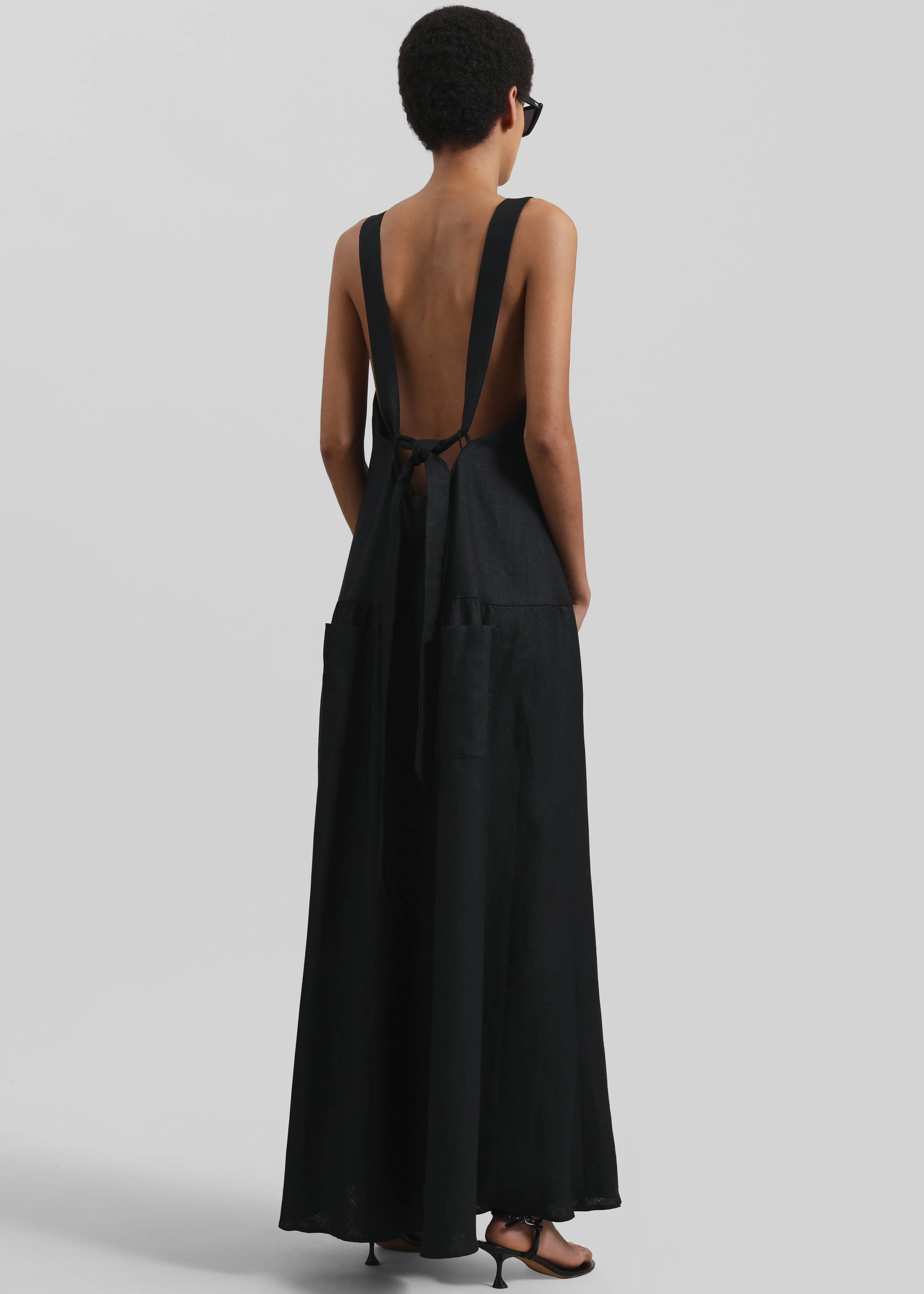 Matin Athena Cross Back Linen Dress - Black - Image 6