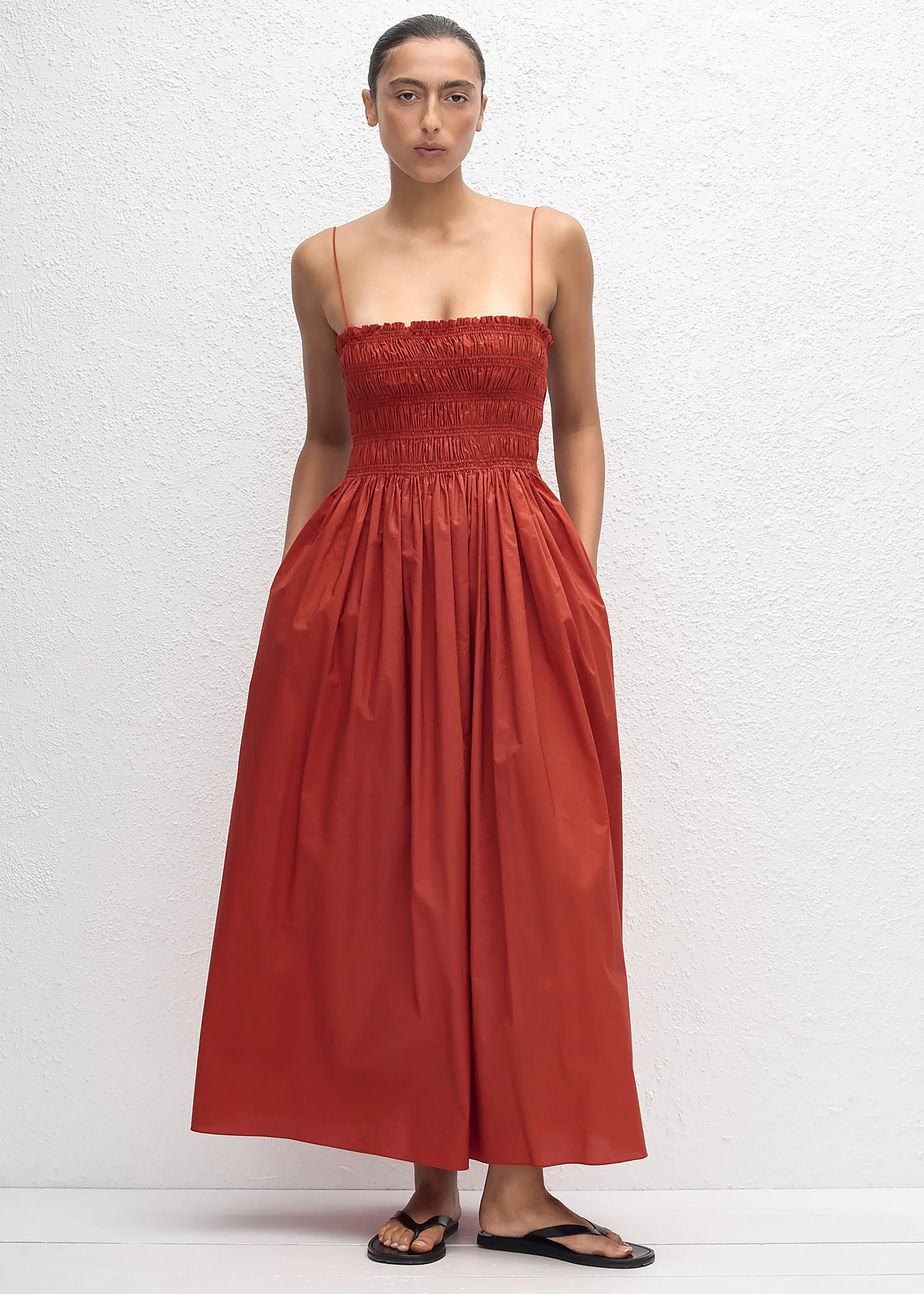 Matteau Shirred Bodice Dress - Tomato - Image 4