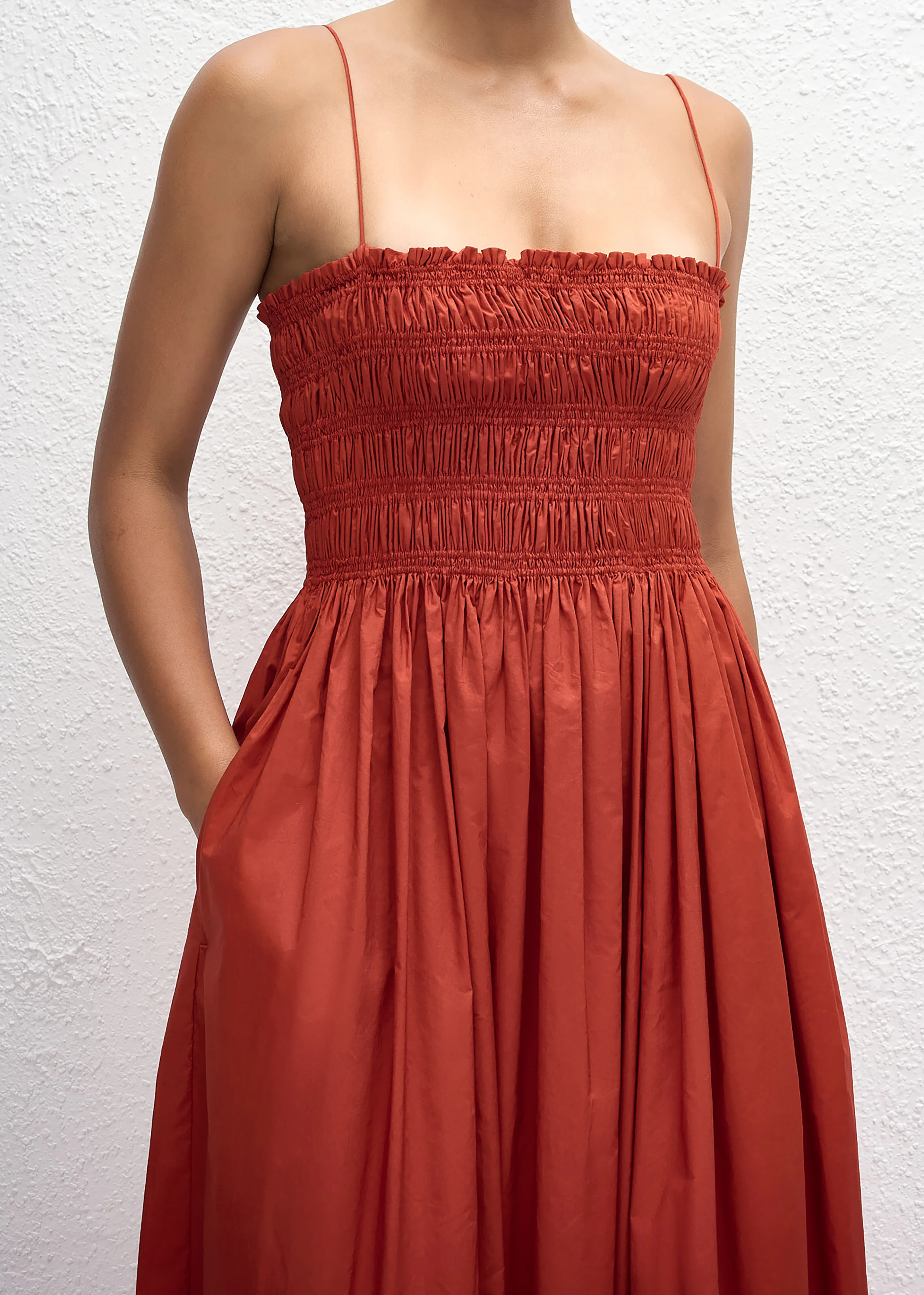 Matteau Shirred Bodice Dress - Tomato - Image 5