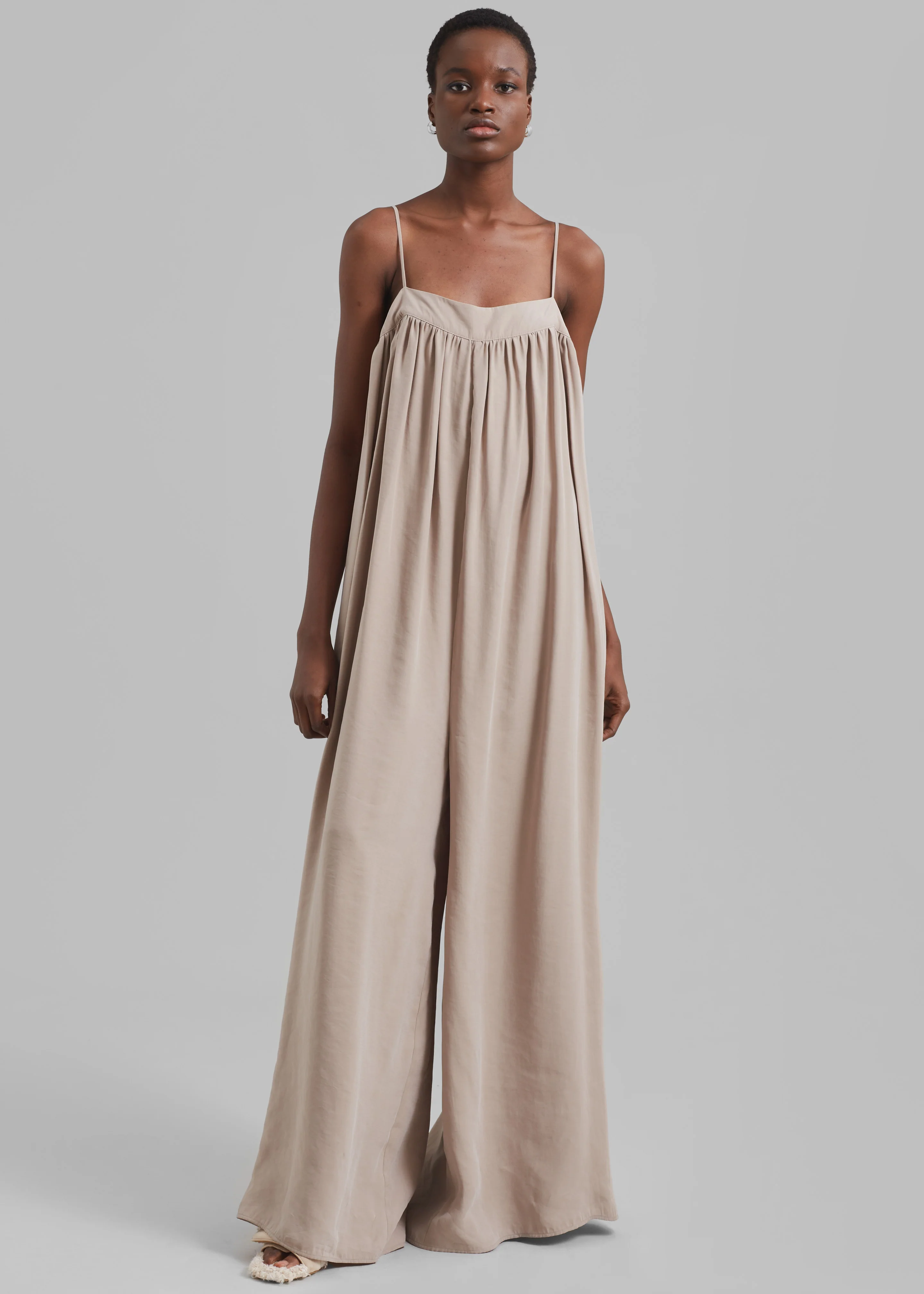 Maude Gathered Fluid Jumpsuit - Beige - Image 4