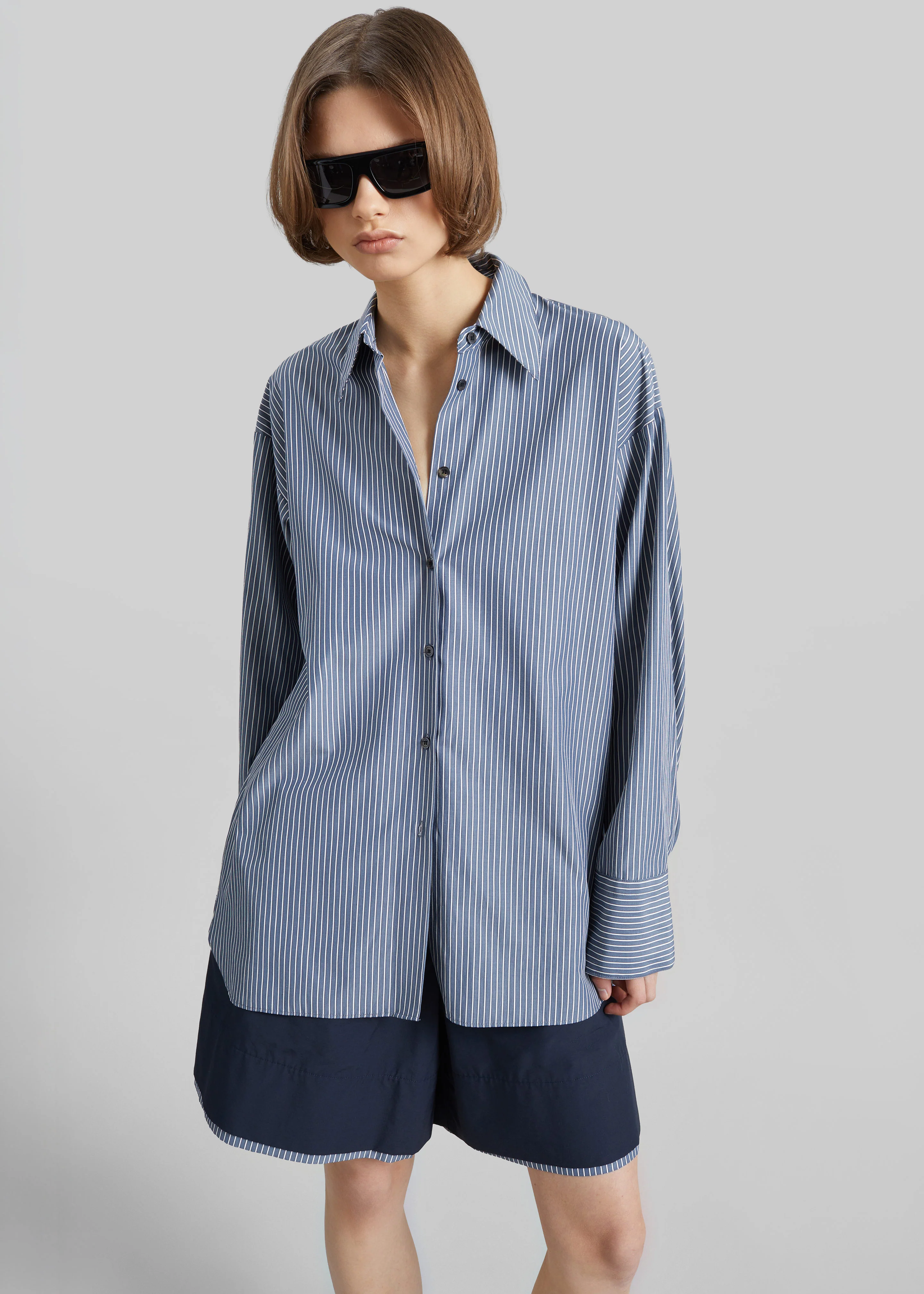 Menton Oversized Shirt - Navy/White Stripe - Image 2