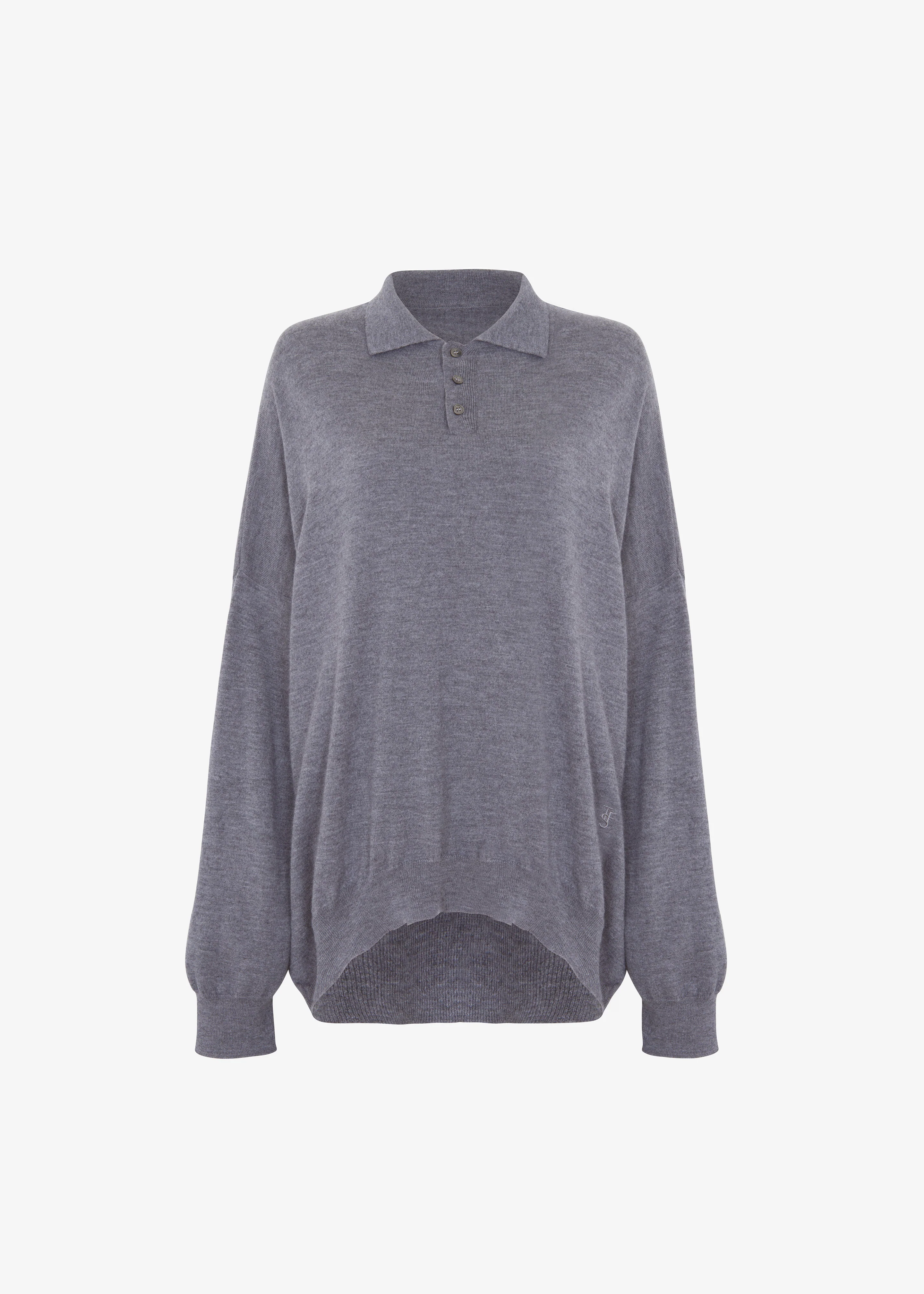 Meriel Wool Polo Sweater - Grey - Image 15