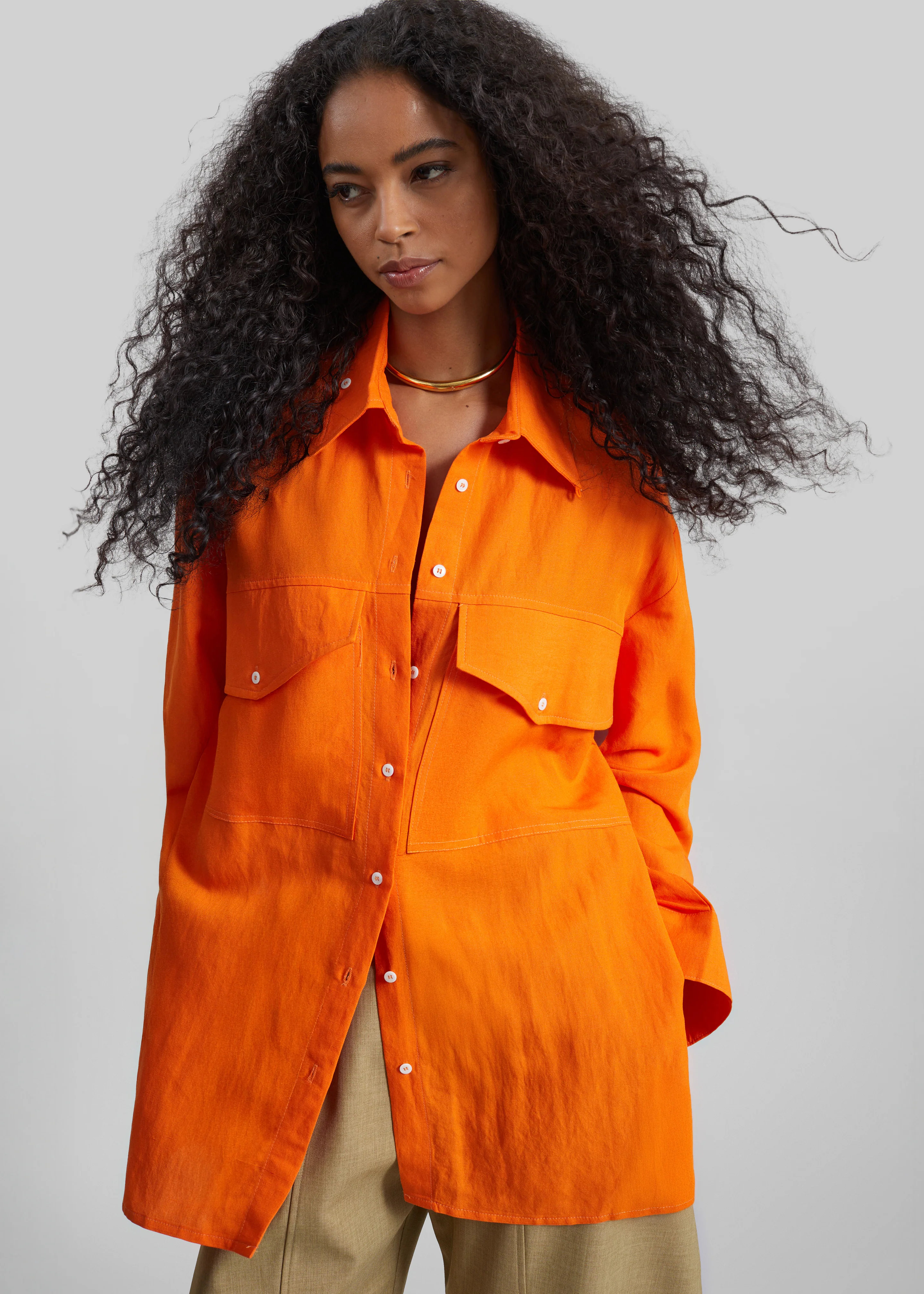 Miery Linen Oversized Shirt - Orange - Image 4