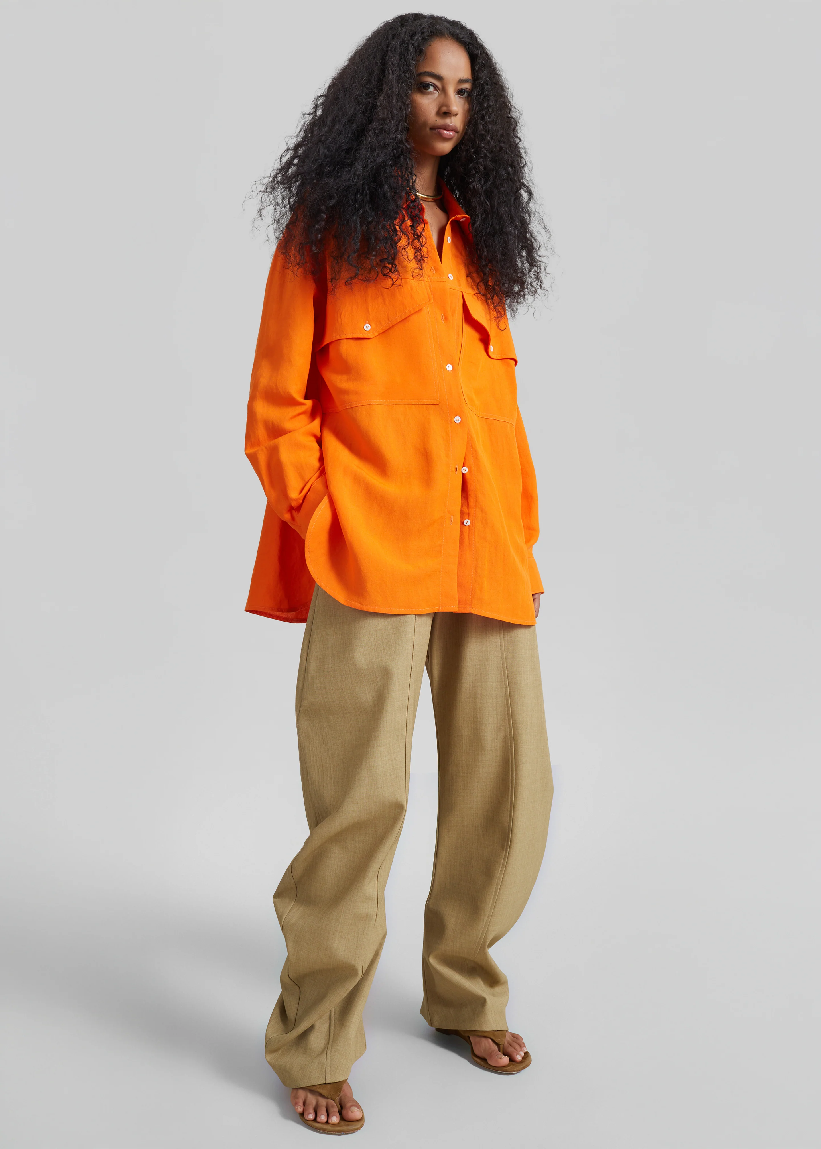 Miery Linen Oversized Shirt - Orange - Image 5