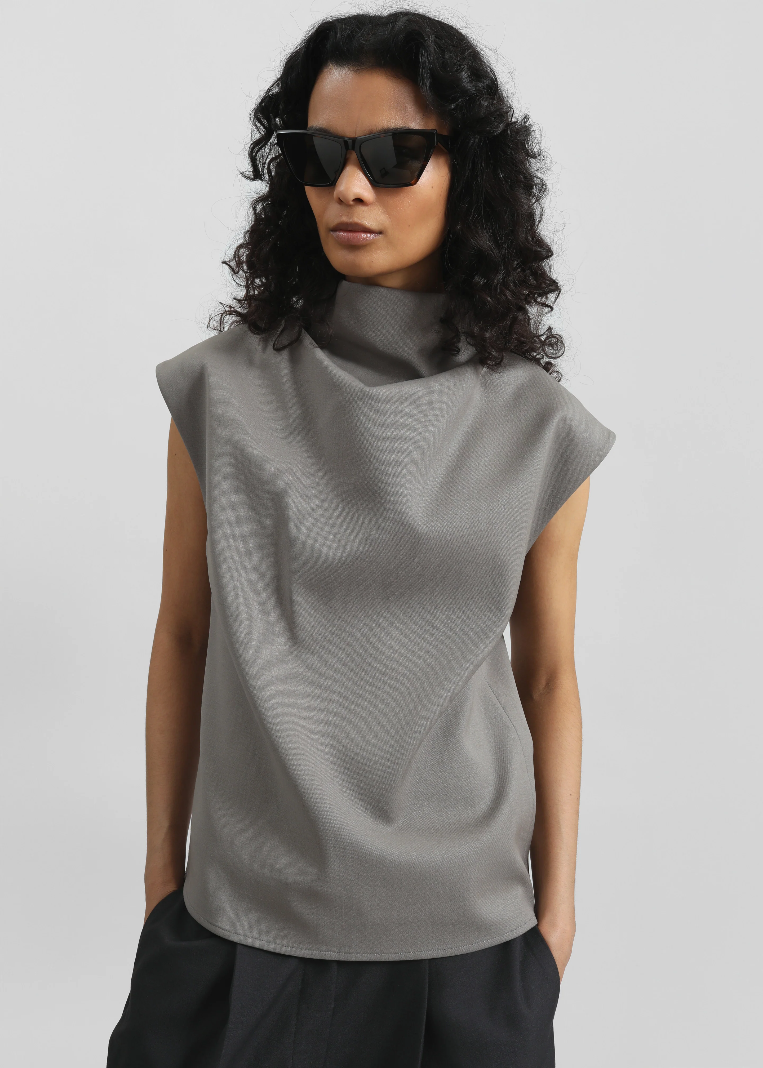 Mijas Mock Neck Top - Grey - Image 3