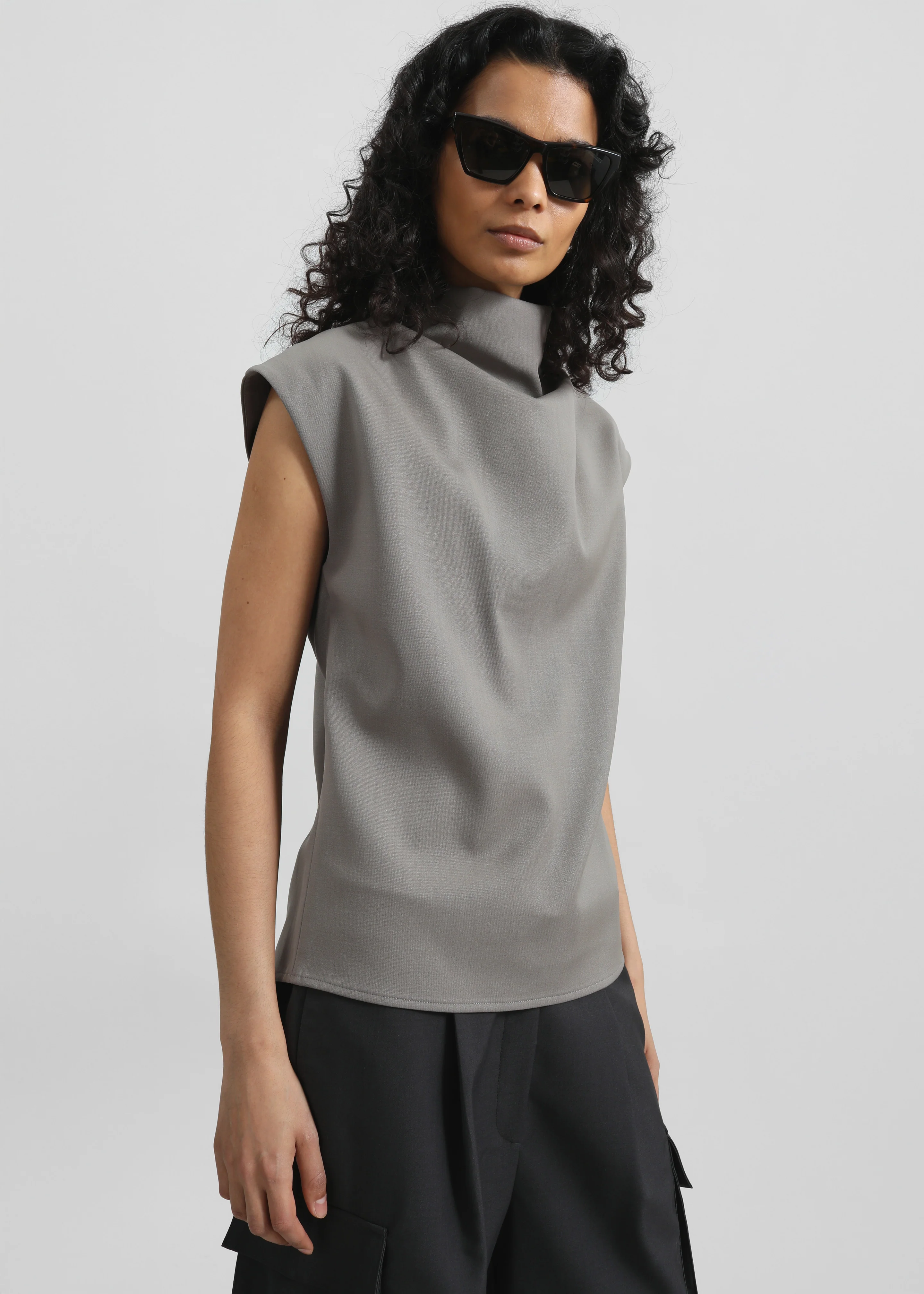 Mijas Mock Neck Top - Grey - Image 5