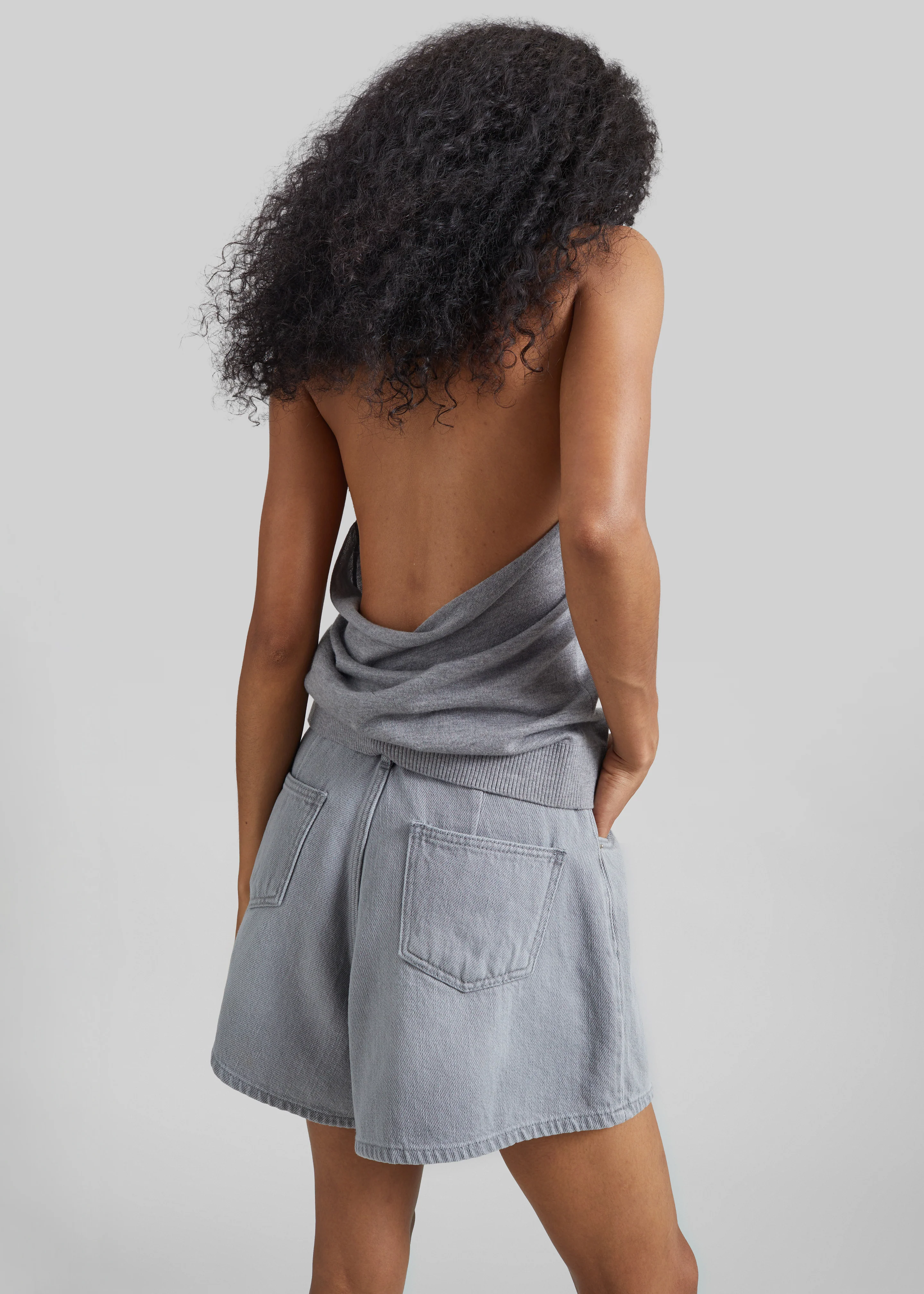 Mojave Pleated Denim Shorts - Grey Wash - Image 7