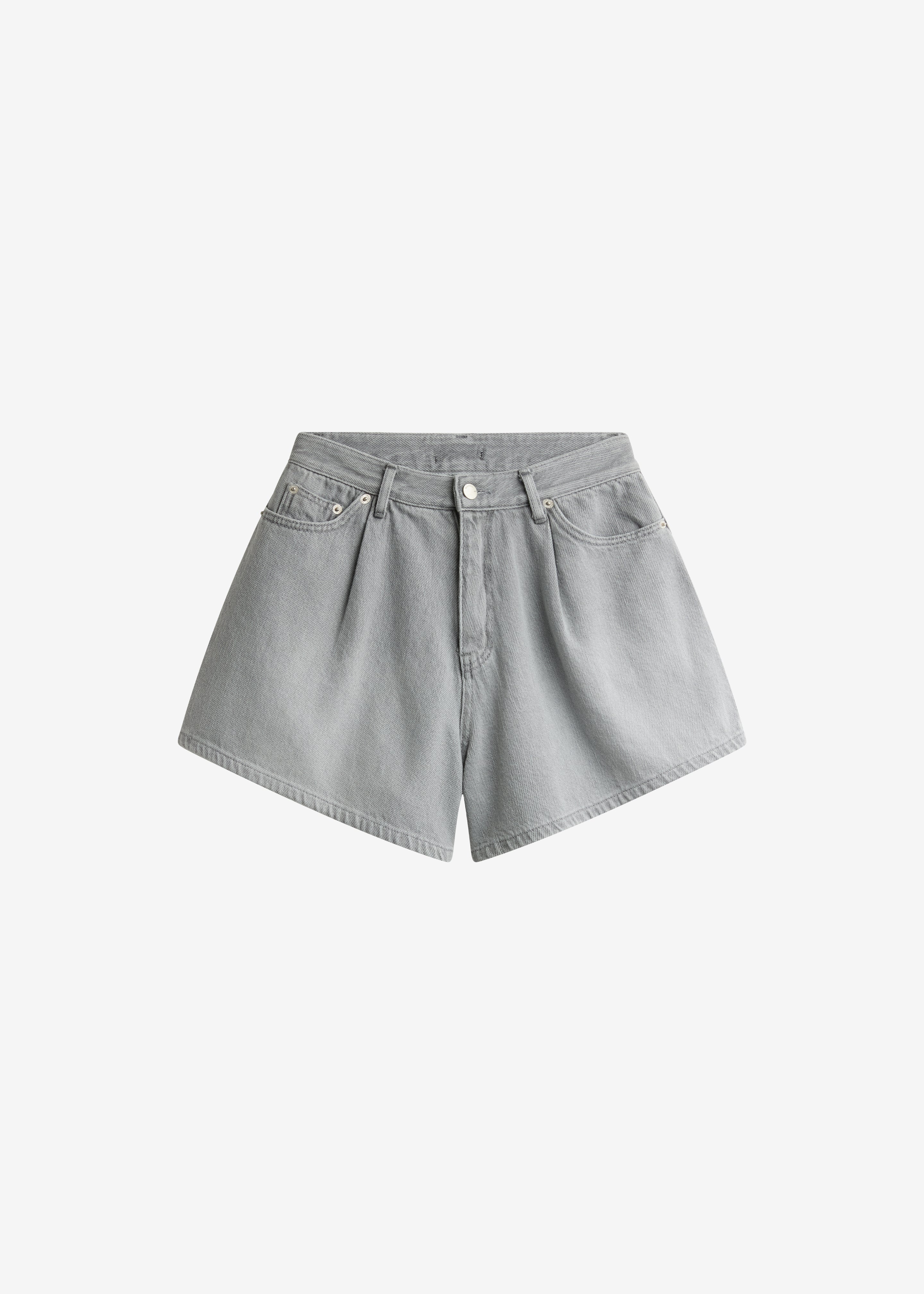 Mojave Pleated Denim Shorts - Grey Wash - Image 8