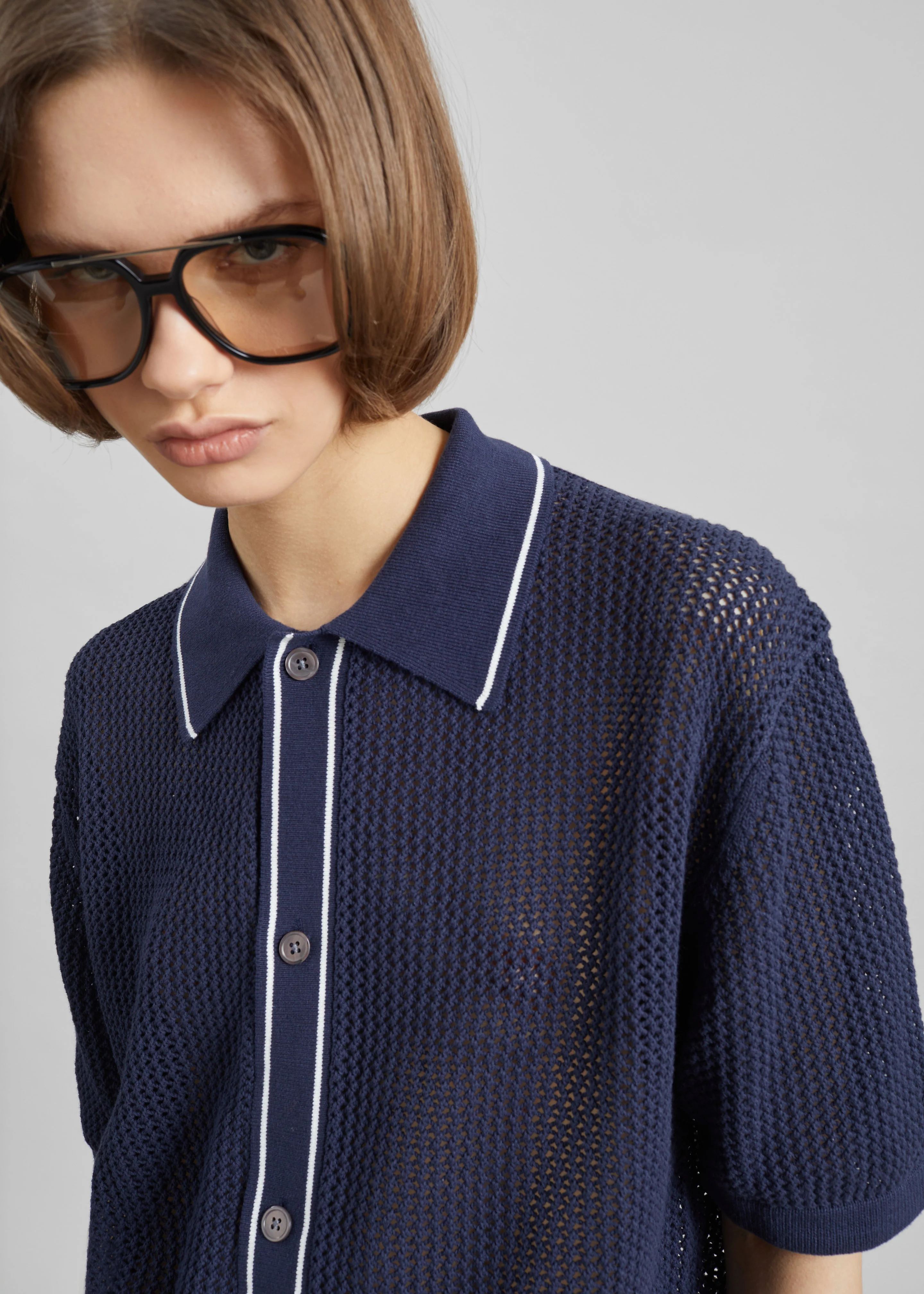 Monza Crochet Knit Cardigan - Navy - Image 3