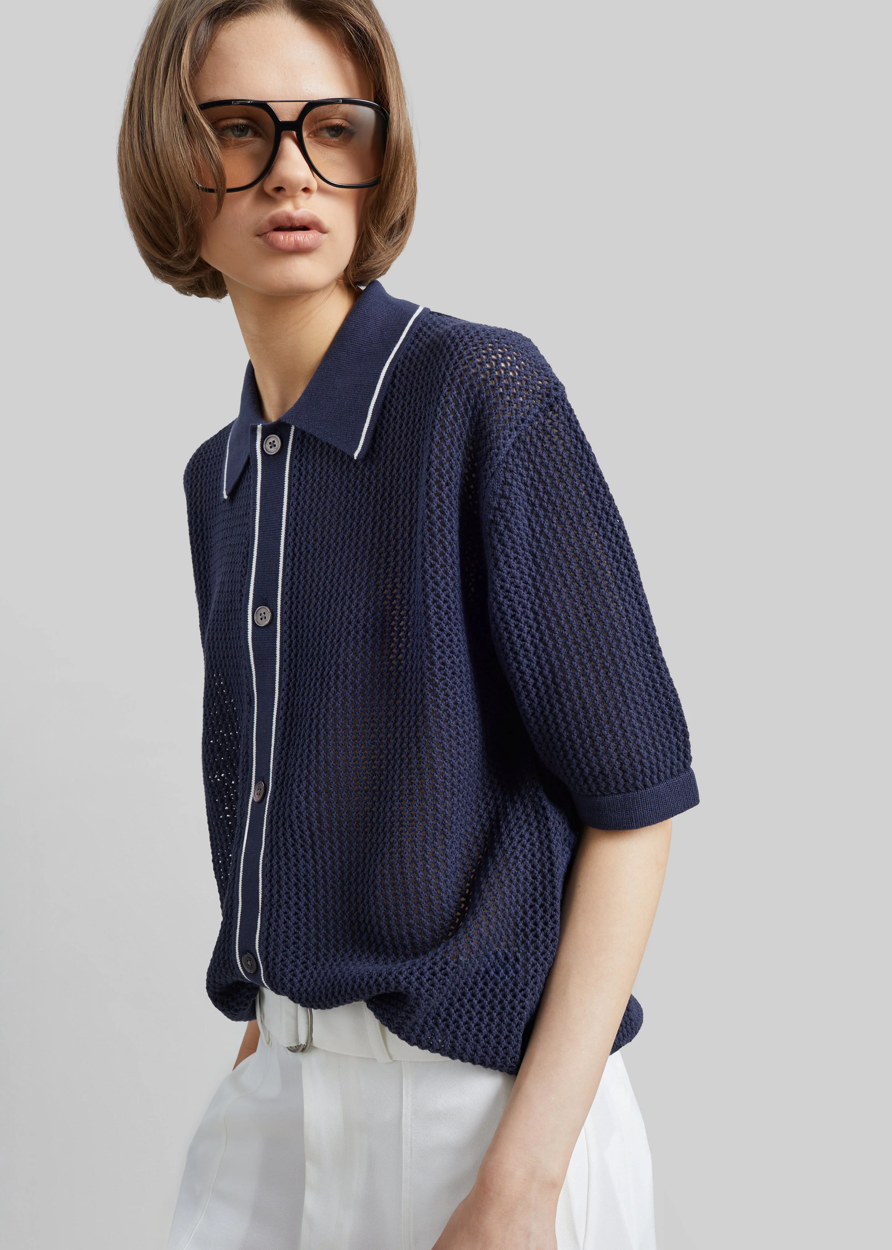 Monza Crochet Knit Cardigan - Navy - Image 6