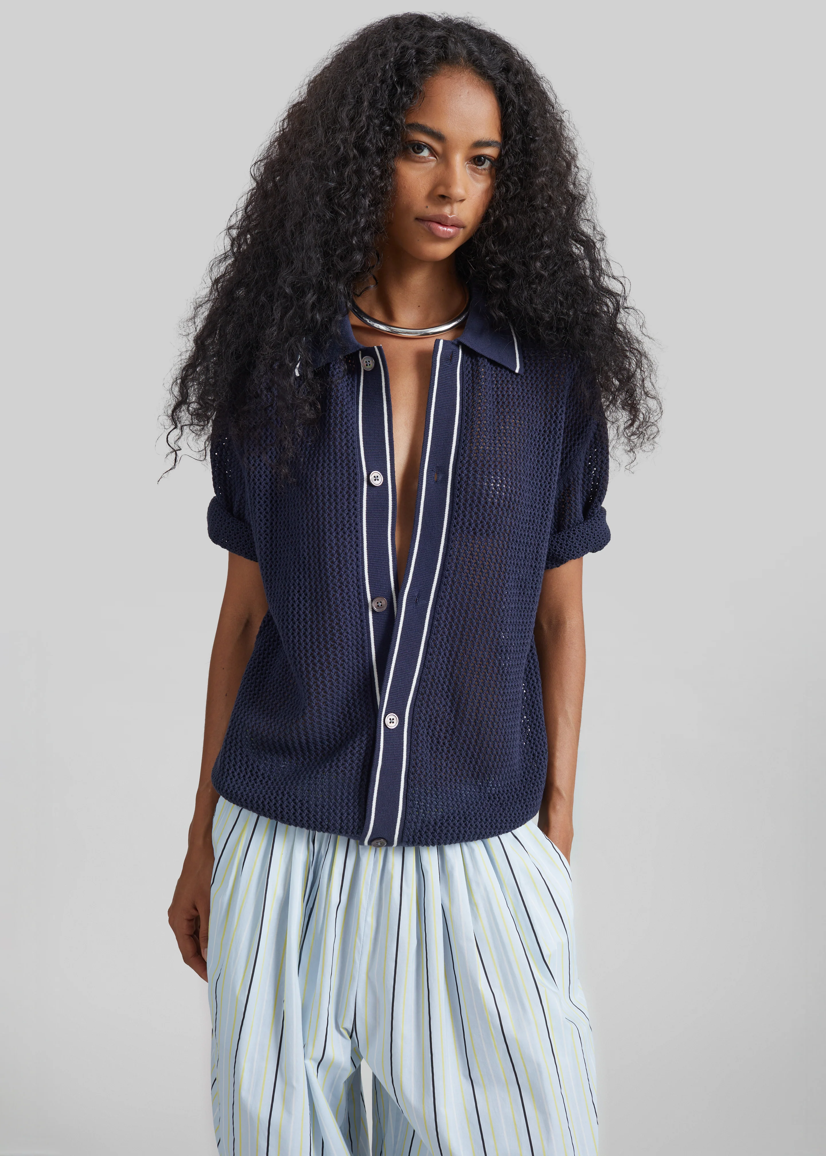 Monza Crochet Knit Cardigan - Navy - Image 7