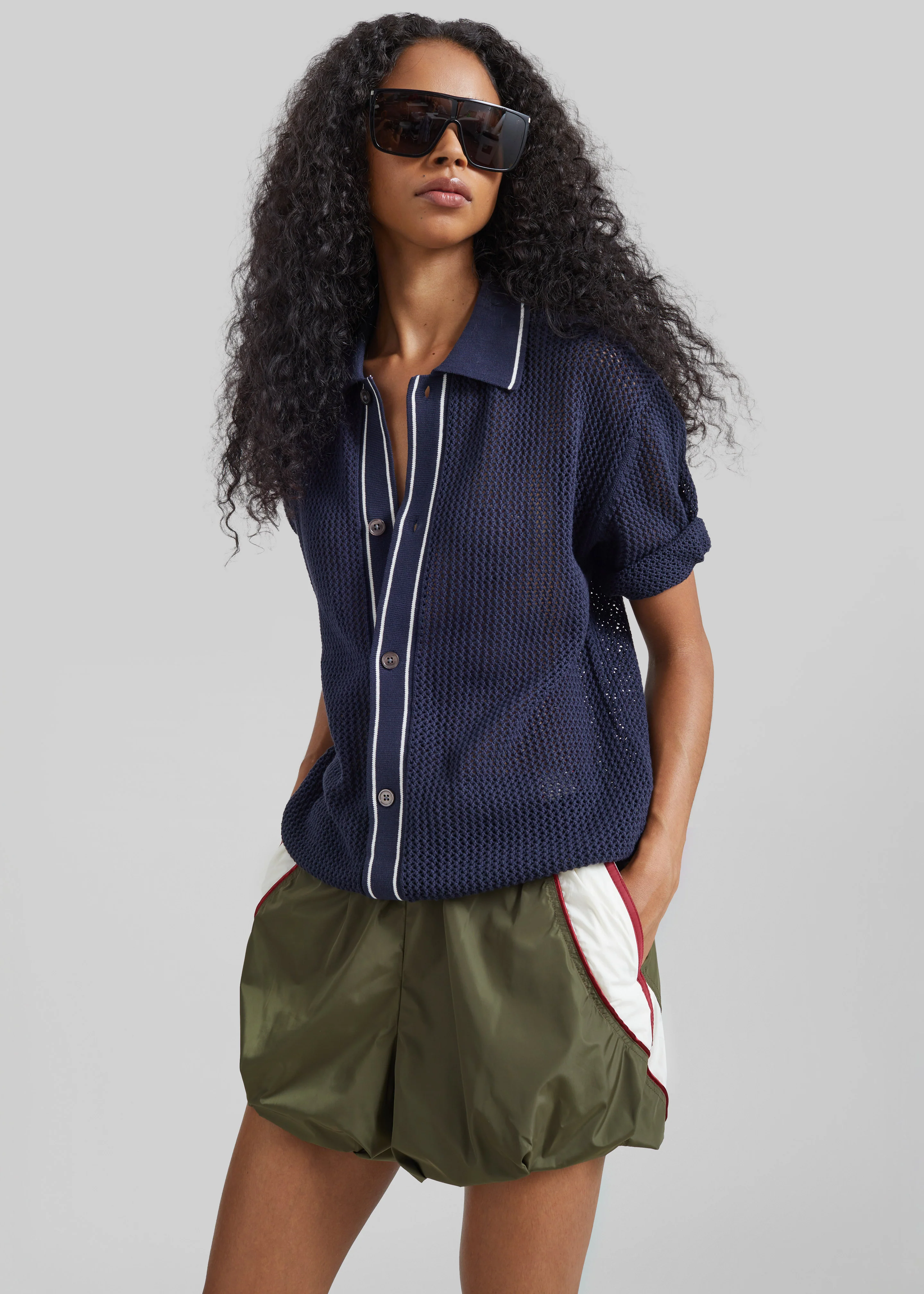 Monza Crochet Knit Cardigan - Navy - Image 9