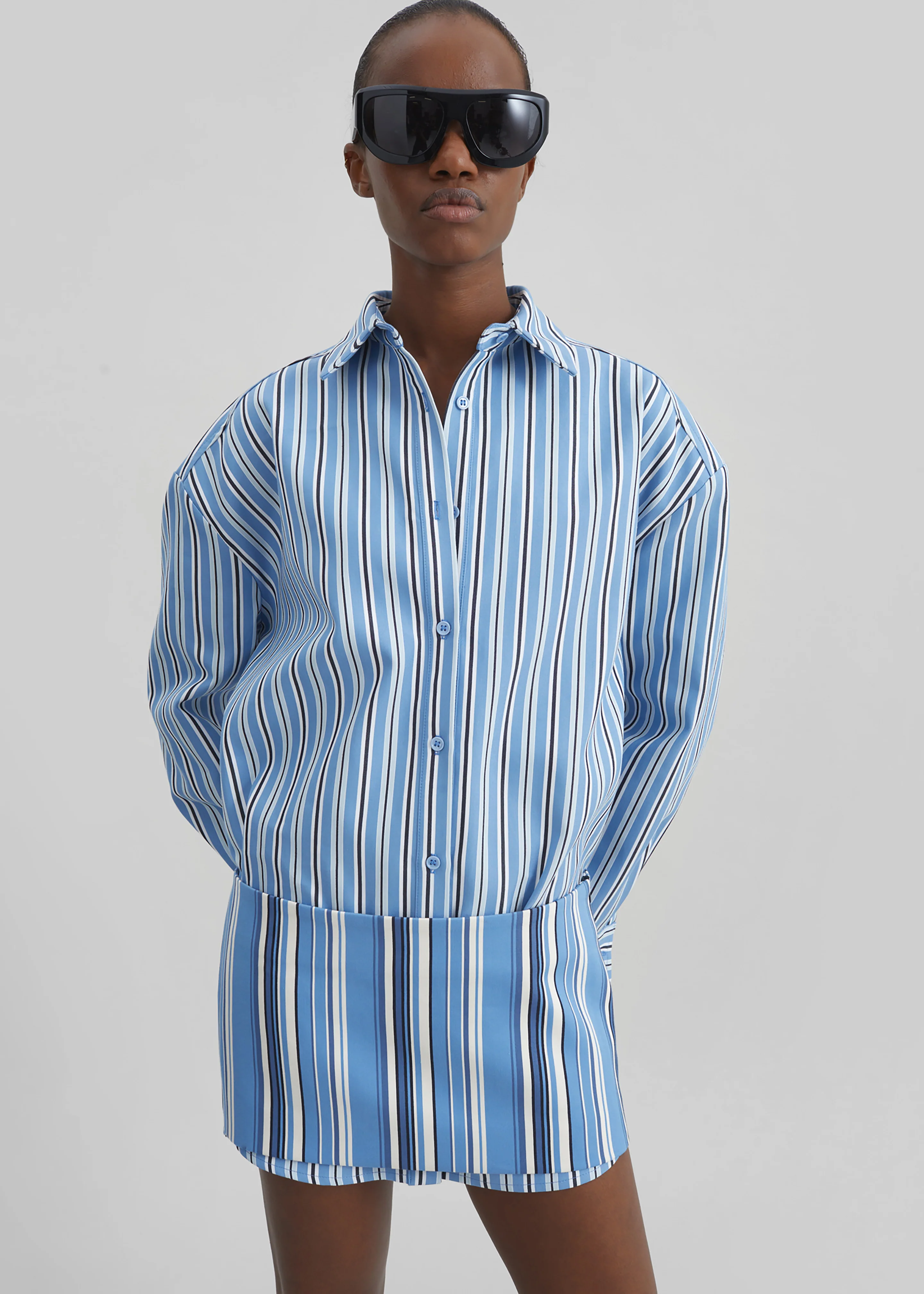 Oana Cotton Padded Shirt - Blue Multi Stripe - Image 5