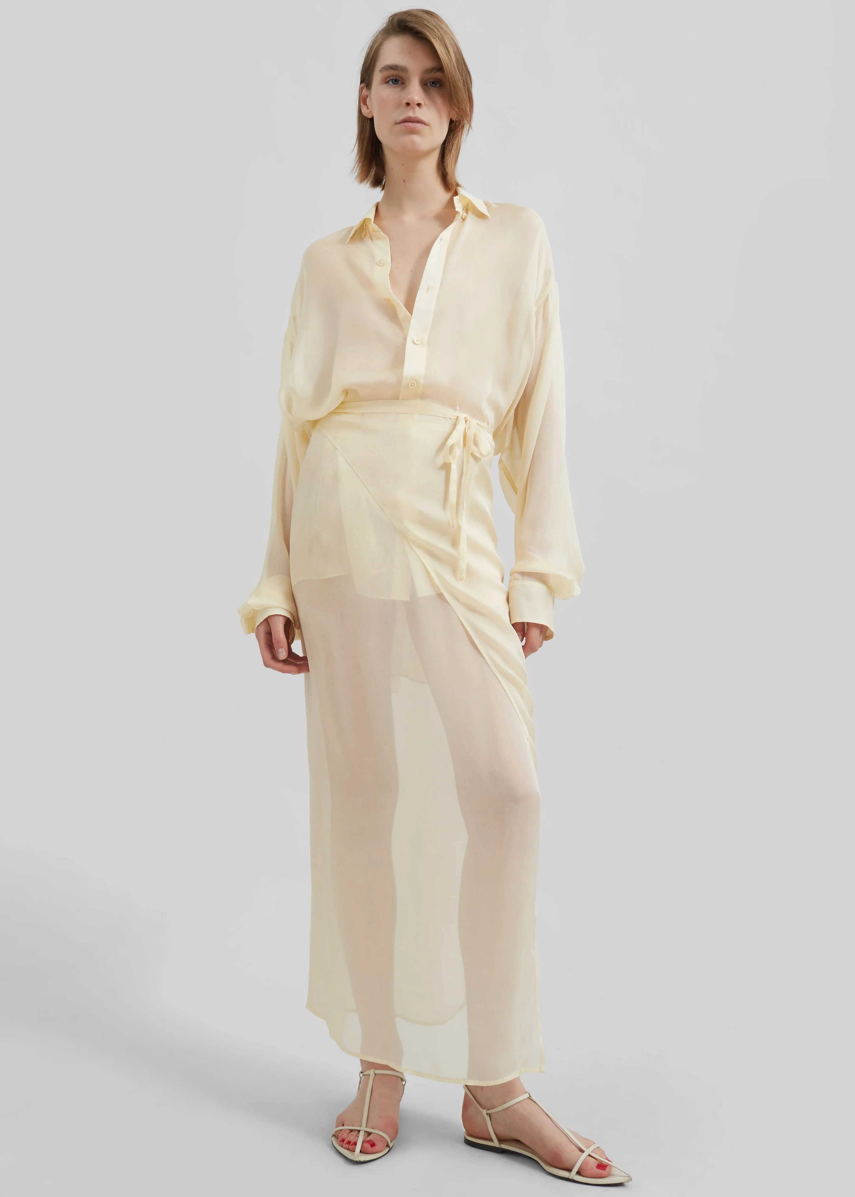 Oria Sheer Silk Chiffon Wrap Skirt - Pale Yellow